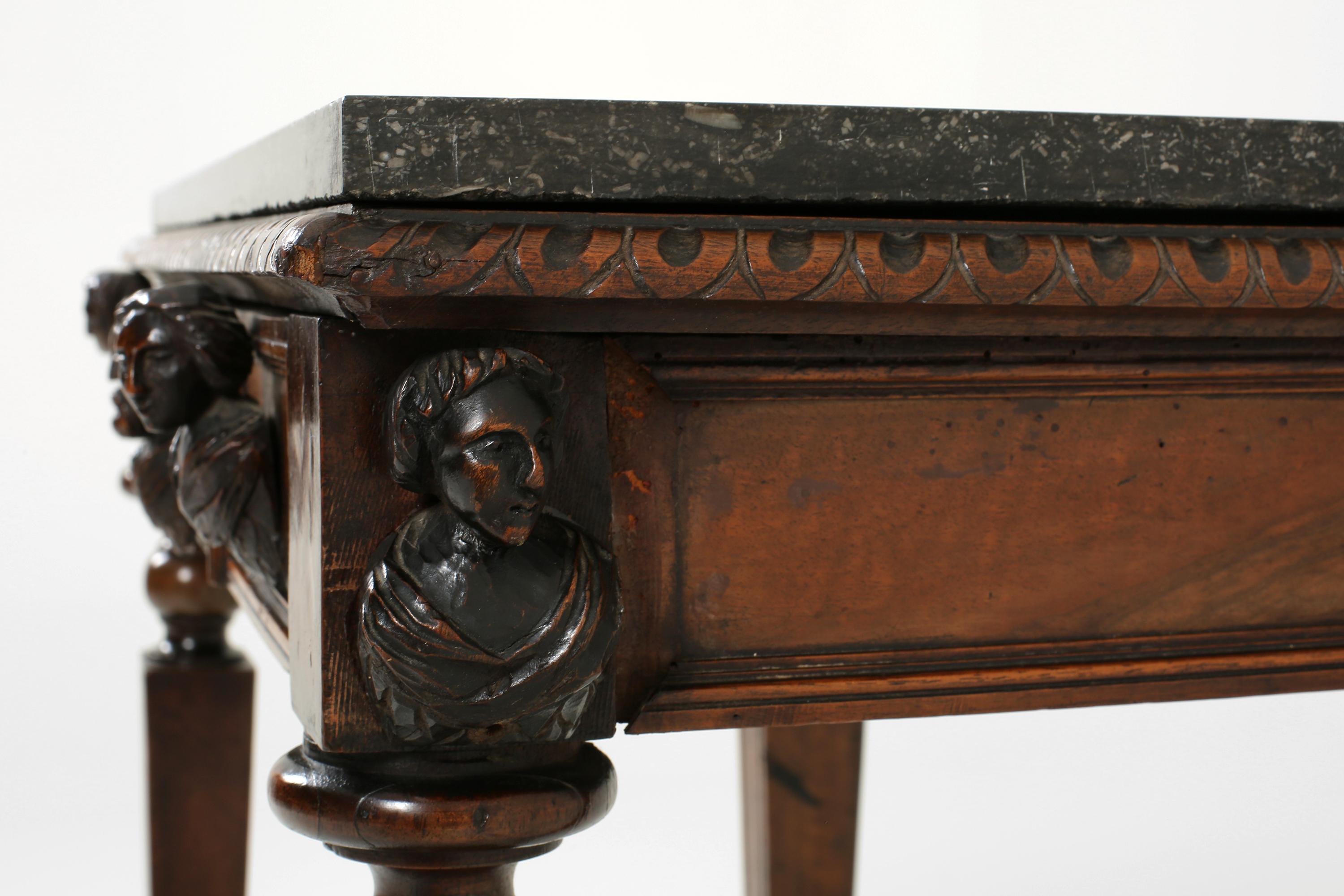 19th Century Italian Walnut and Marble Side Table For Sale 9