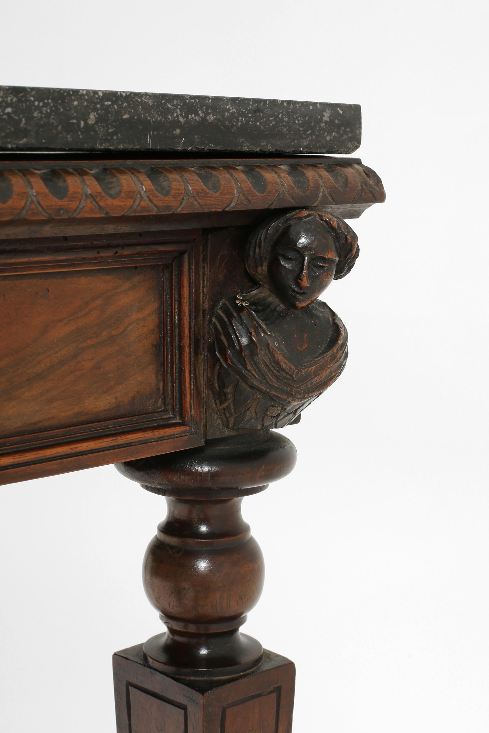 19th Century Italian Walnut and Marble Side Table For Sale 11