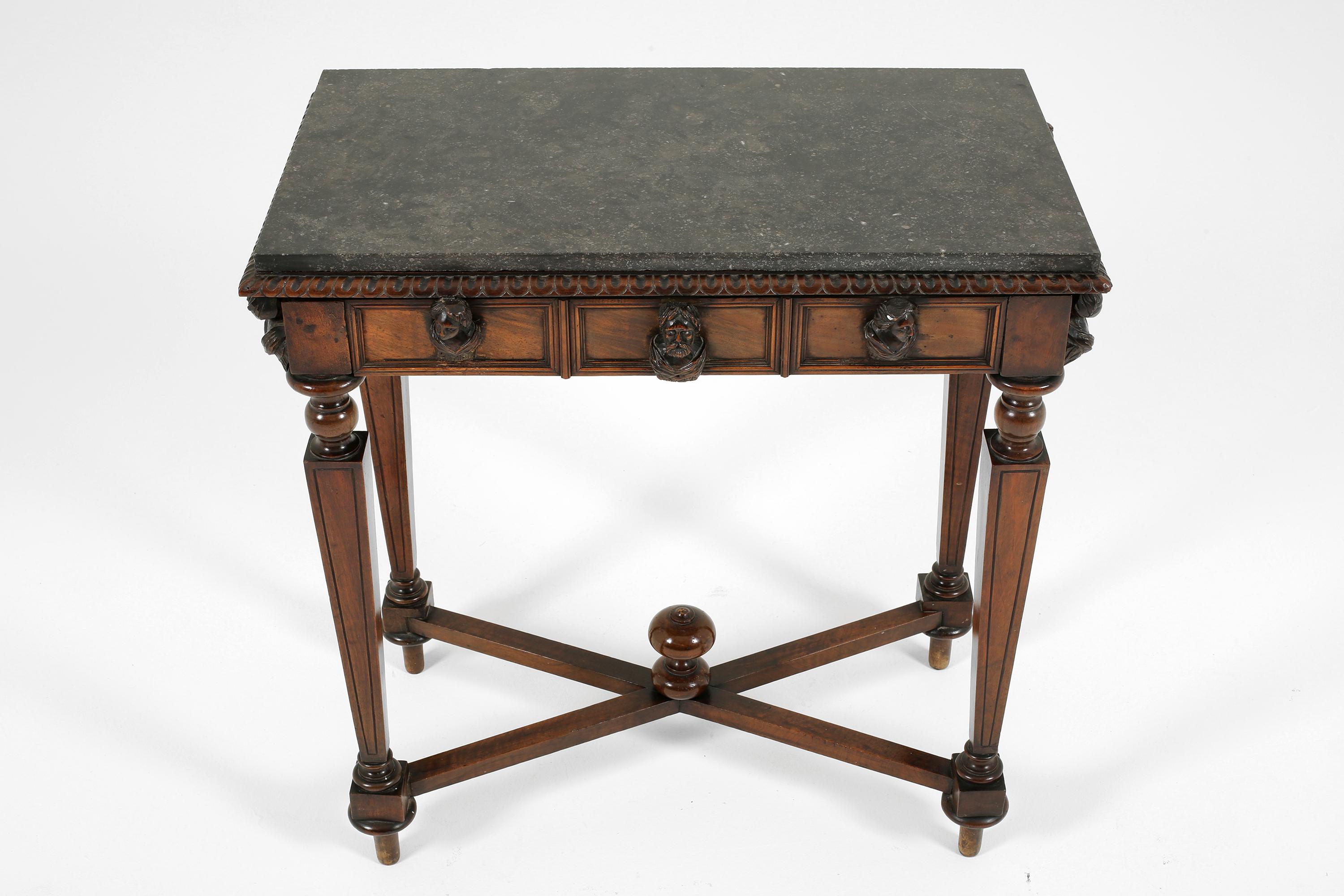 19th Century Italian Walnut and Marble Side Table For Sale 1