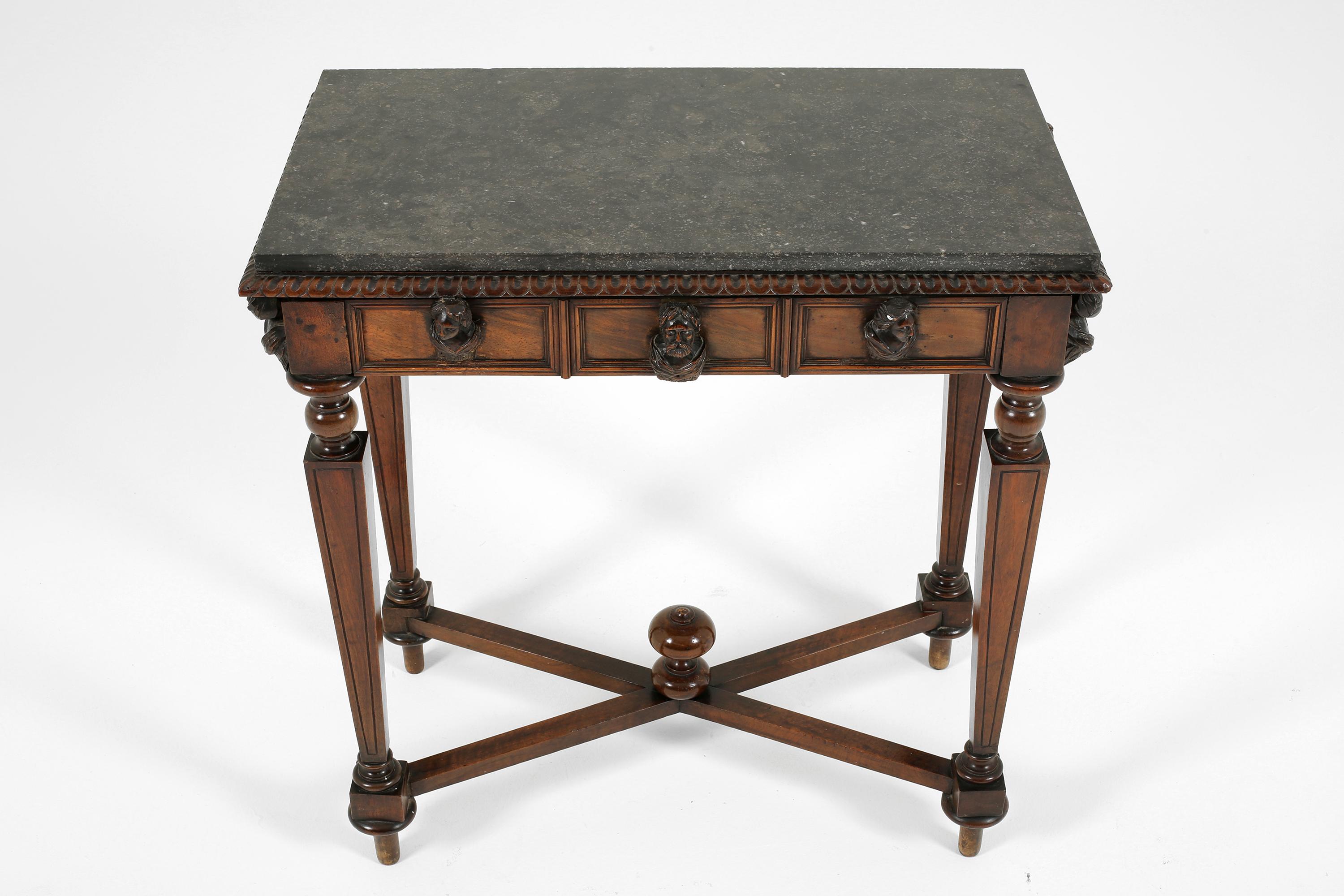 19th Century Italian Walnut and Marble Side Table For Sale 1