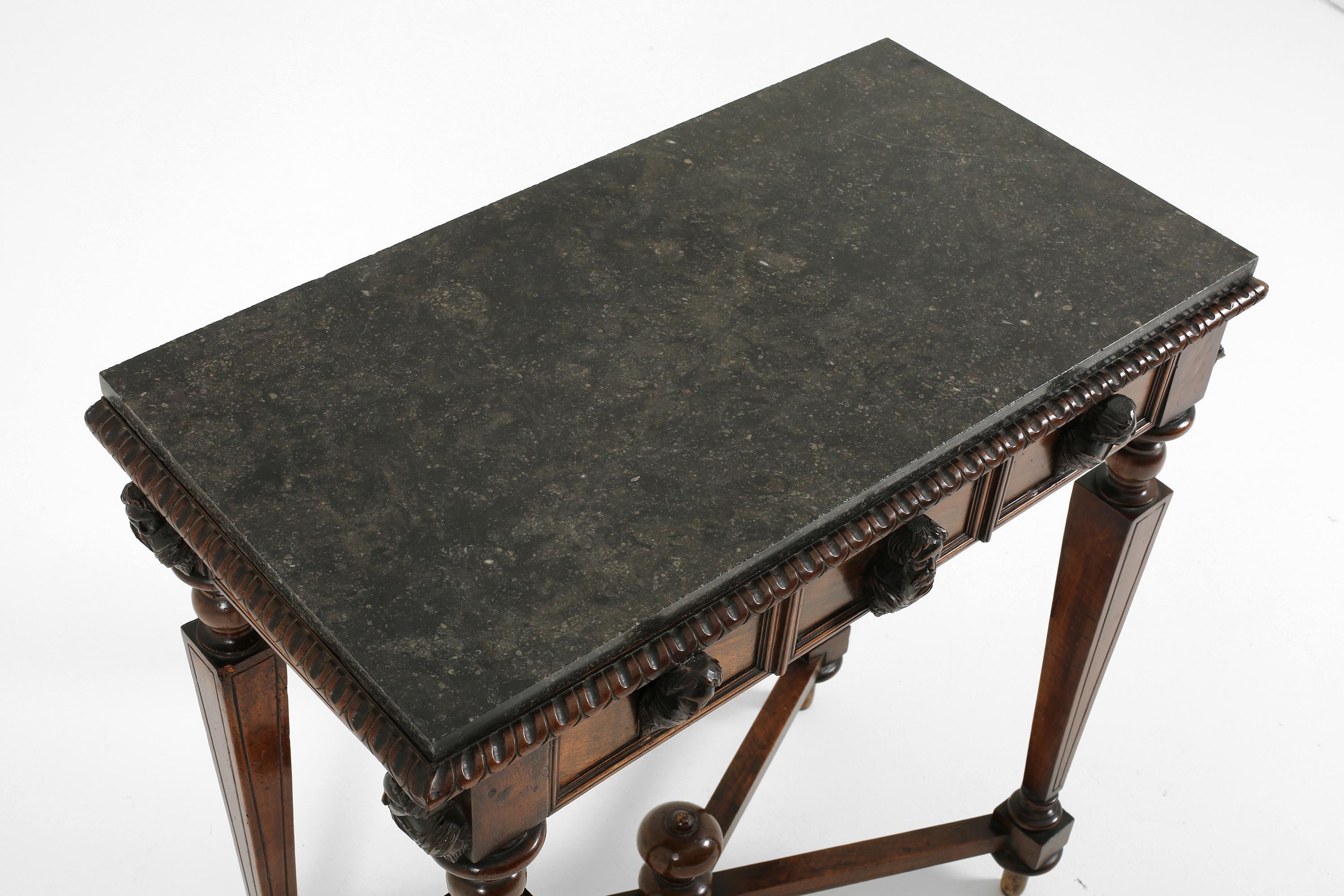 19th Century Italian Walnut and Marble Side Table For Sale 4