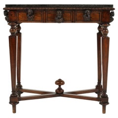 19th Century Italian Walnut and Marble Side Table