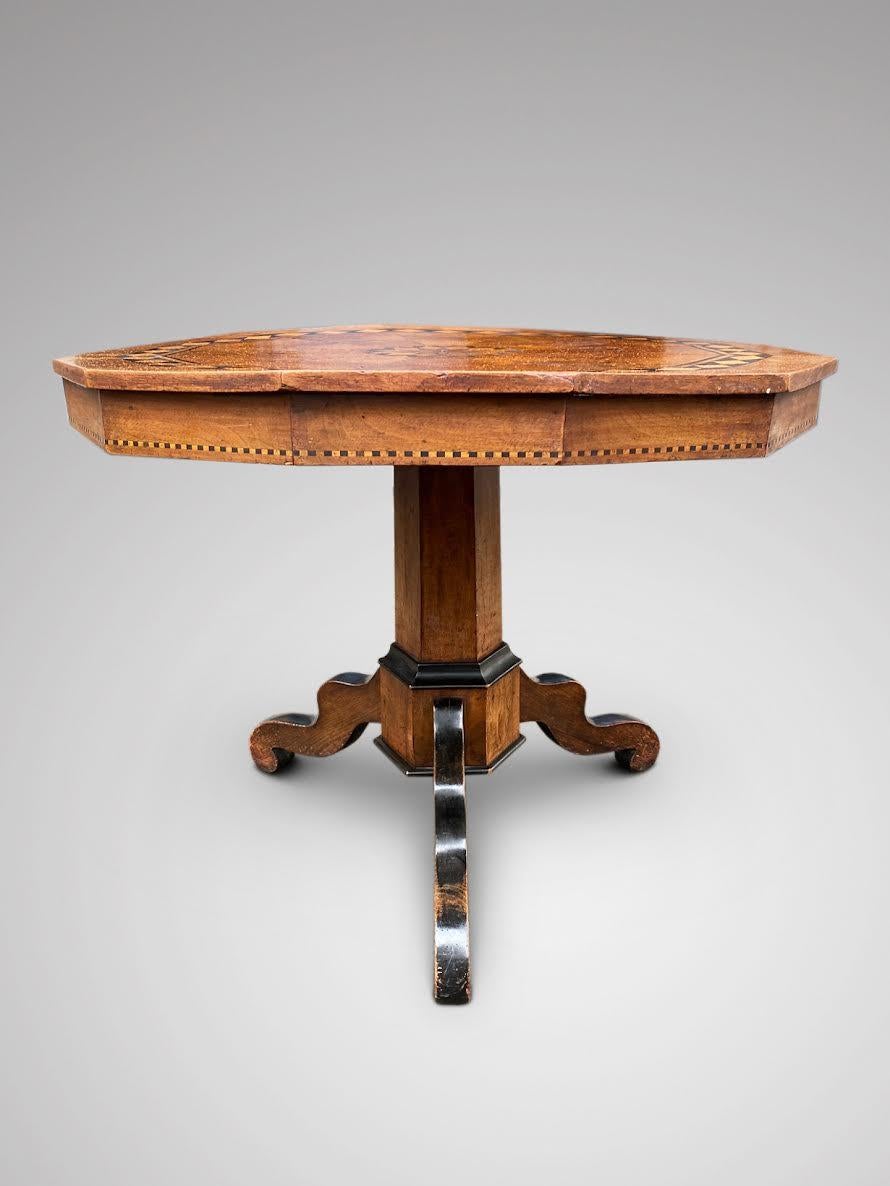 19th Century Italian Walnut and Marquetry Tripod Table In Fair Condition In Petworth,West Sussex, GB