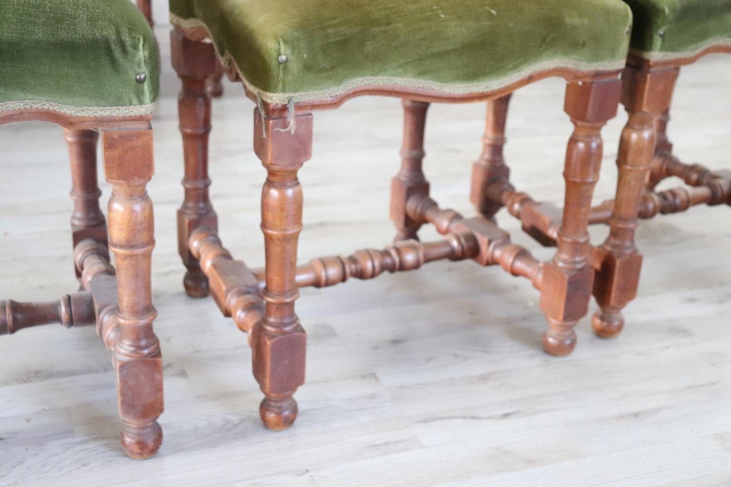19th Century Italian Walnut Antique Dining Room Chairs, Set of Eight 1