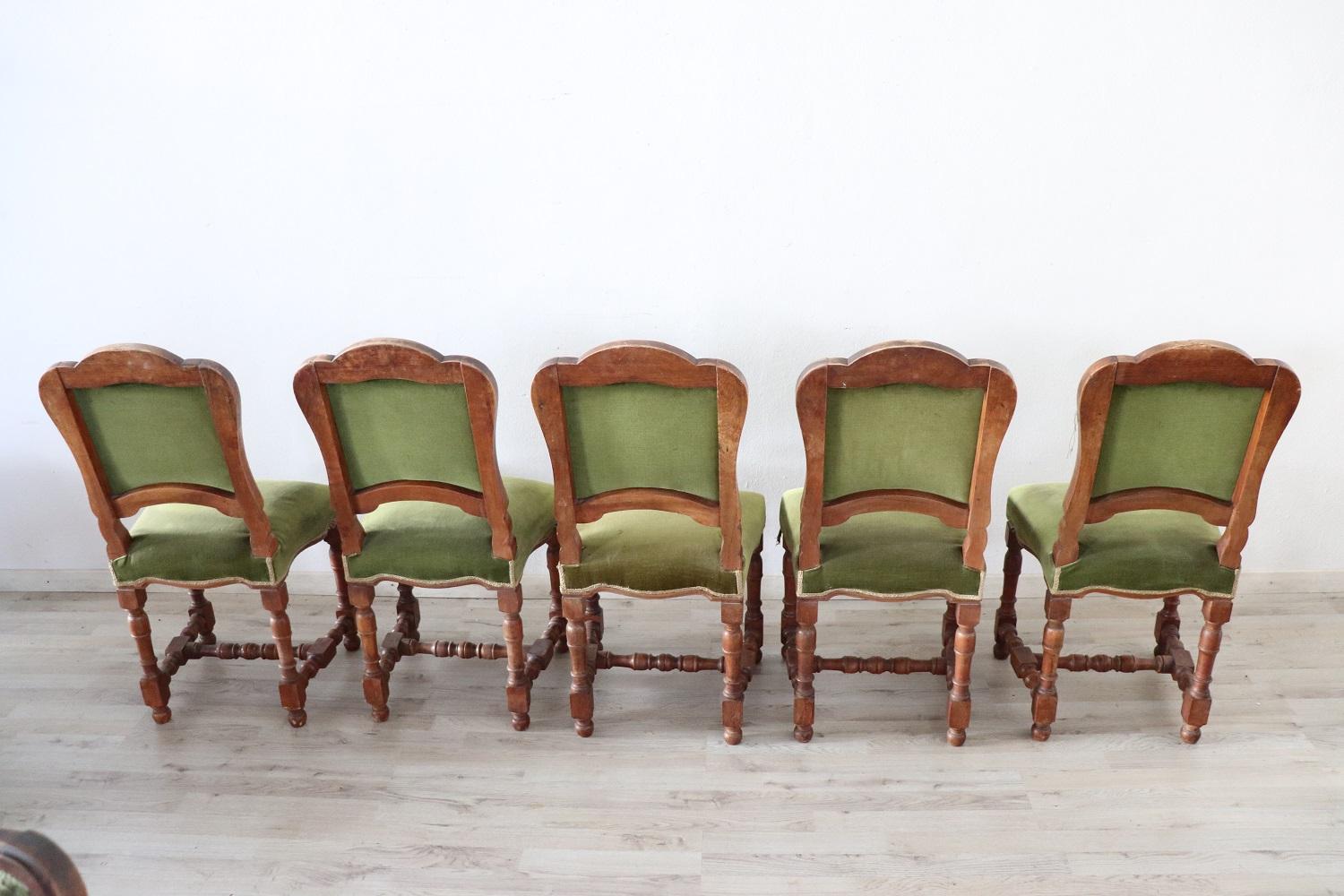 19th Century Italian Walnut Antique Dining Room Chairs, Set of Eight 2