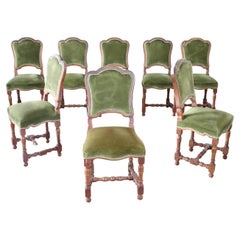 19th Century Italian Walnut Antique Dining Room Chairs, Set of Eight