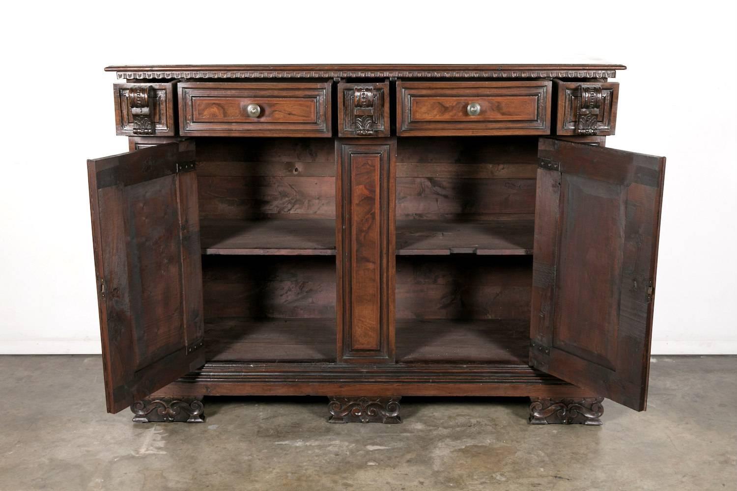 19th Century Italian Walnut Buffet with Bookmatched Front In Excellent Condition In Birmingham, AL