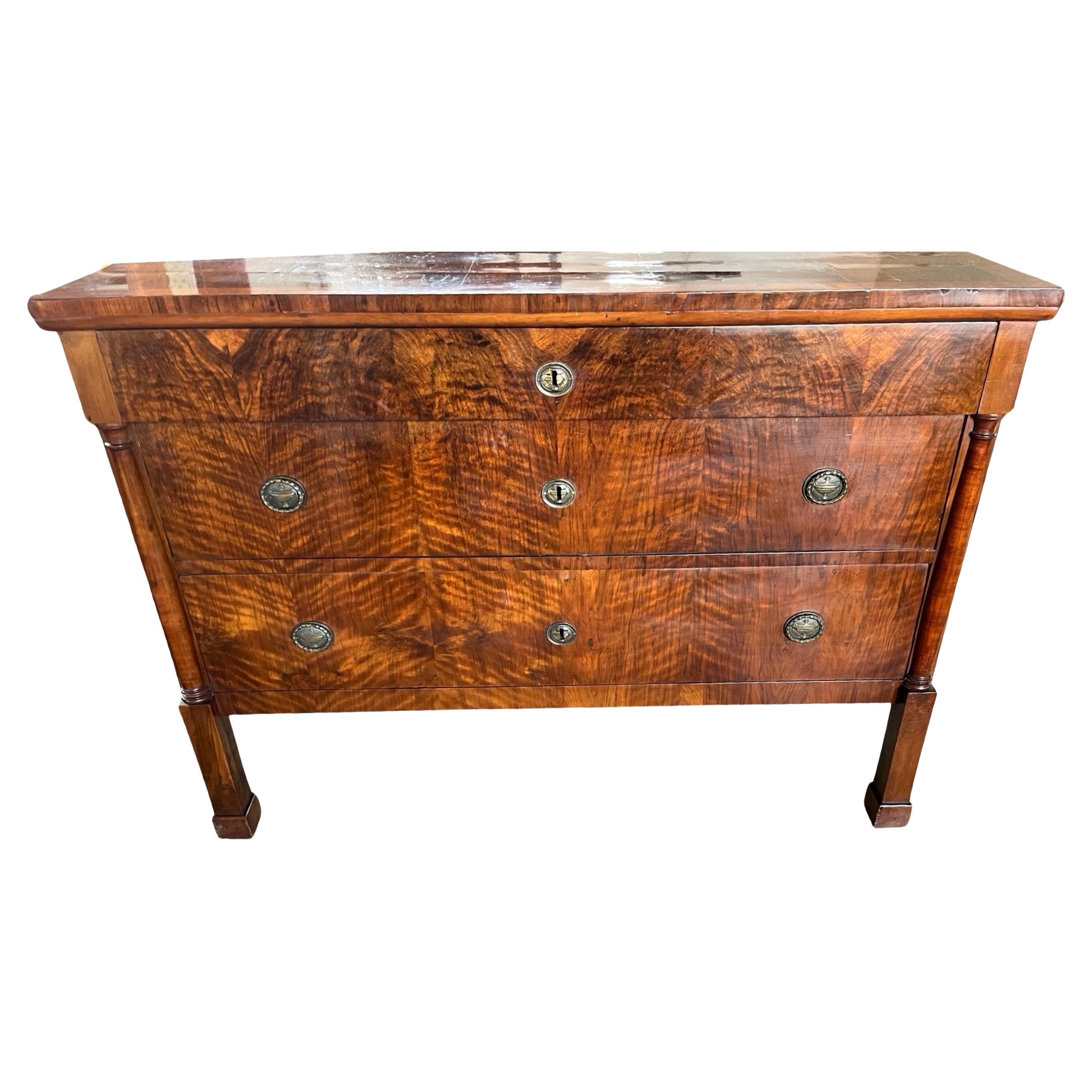 19th Century Italian Walnut Burl Empire Commode / Chest of Drawers For Sale