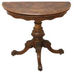 19th Century Italian Walnut Carved and Burl Game Table