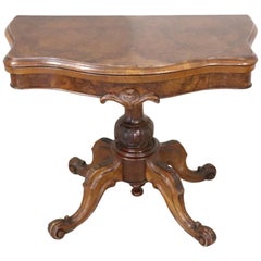 19th Century Italian Walnut Carved and Burl Game Table