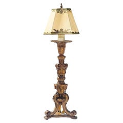 19th Century Italian Walnut Carved Candlestick Floor Lamp