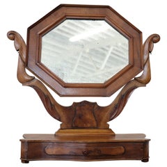 Antique 19th Century Italian Walnut Carved Dressing Table Mirror, 1880s
