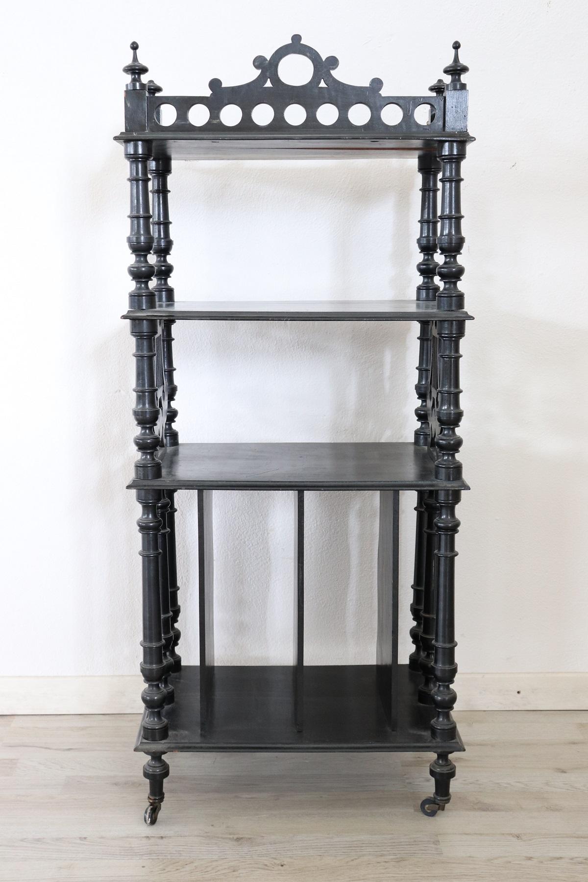 Ebonized 19th Century Italian Walnut Carved Étagère