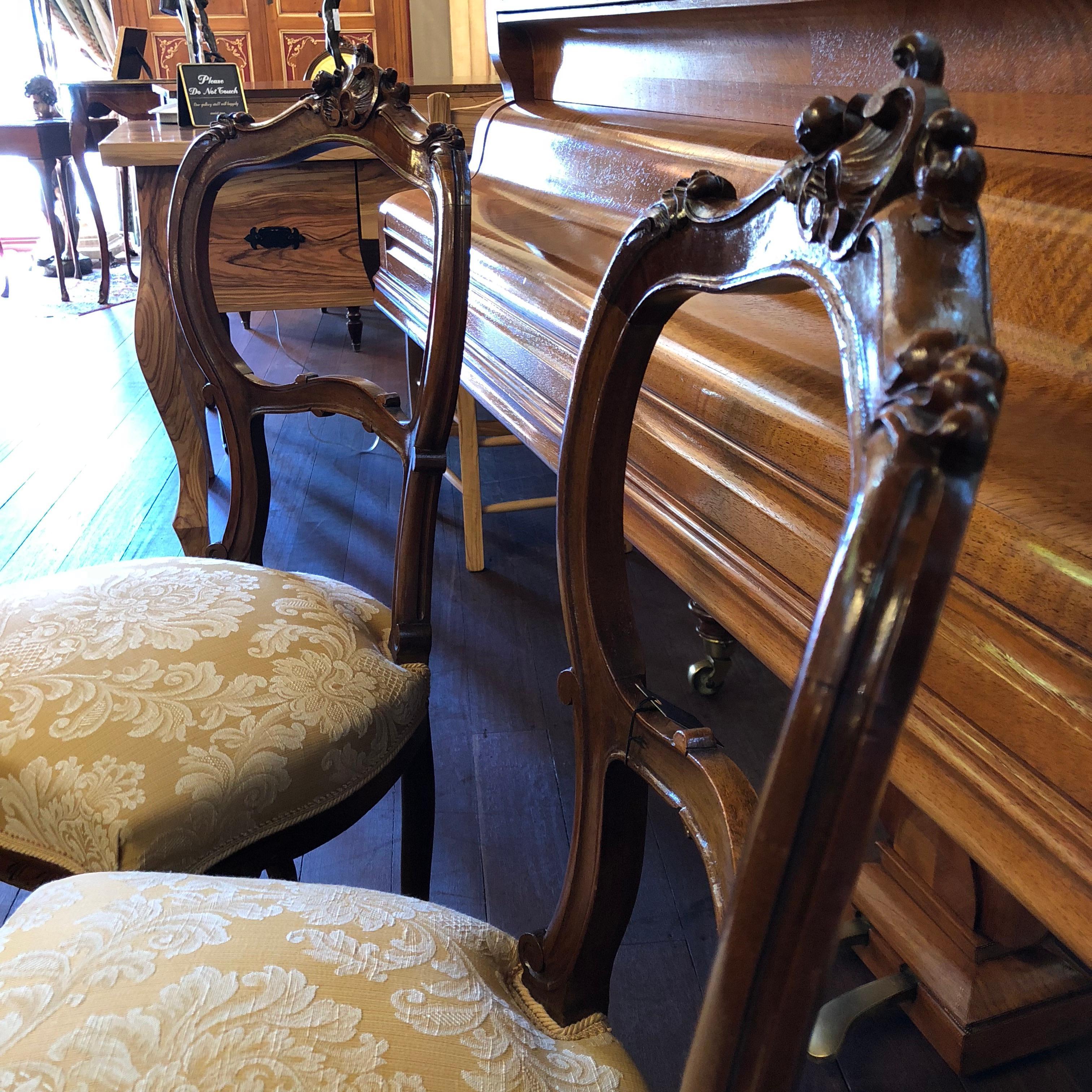 Hand-Carved 19th Century Italian Walnut Chairs, Pair For Sale