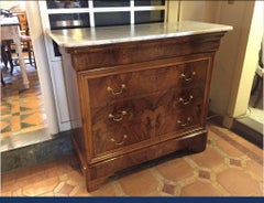 19th Century, Italian Walnut Chest of Drawer with Carrara Marble Top, 1890s