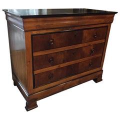 19th Century Italian Walnut Chest of Drawers with Black Lacquered Top, 1890s