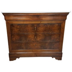 19th Century Italian Walnut Commode Chest of Drawers with Marble Top