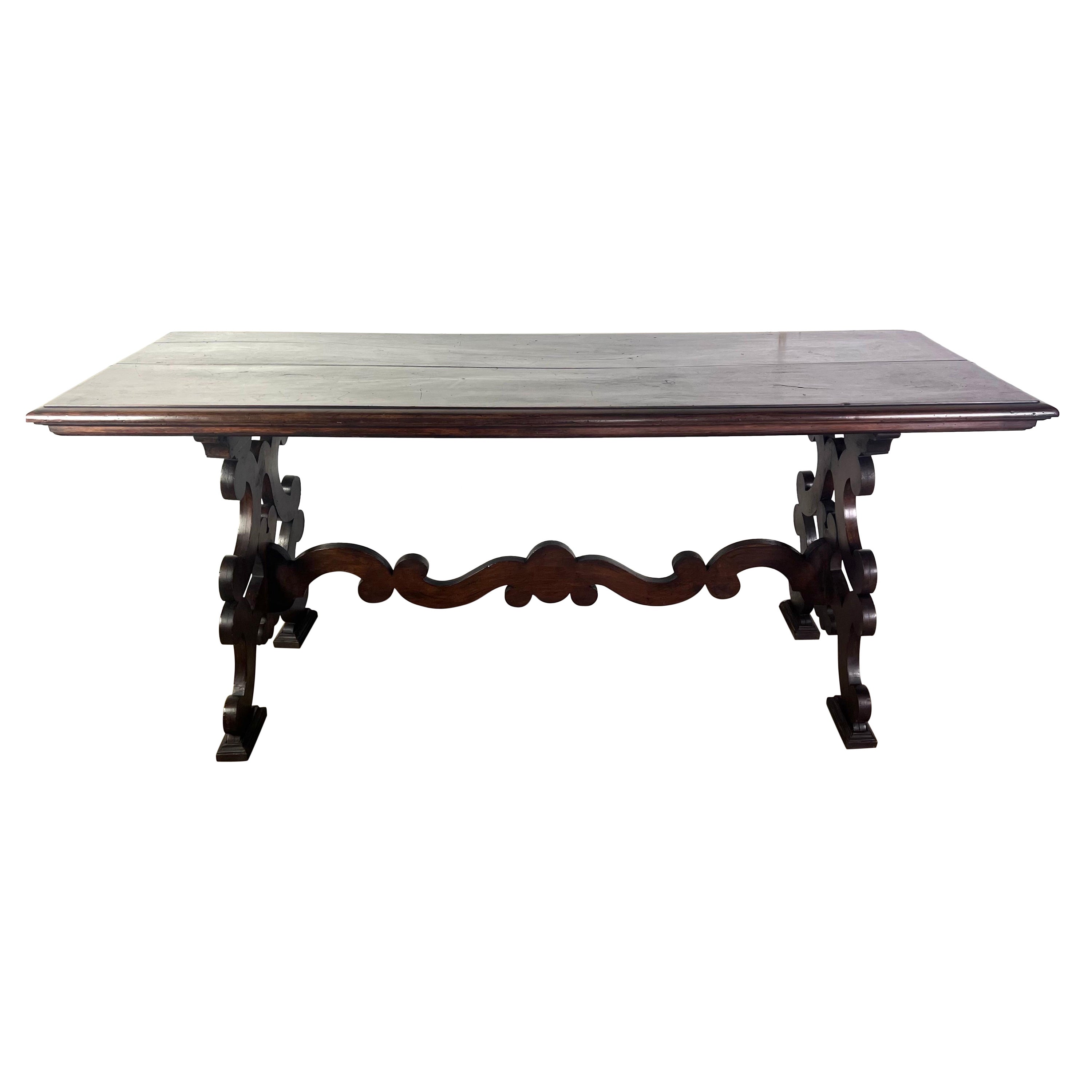 19th Century Italian Walnut Console w/ Stretcher