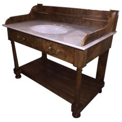 19th Century Italian Walnut Cupboard Sink with Carrara Marble Top, 1890s
