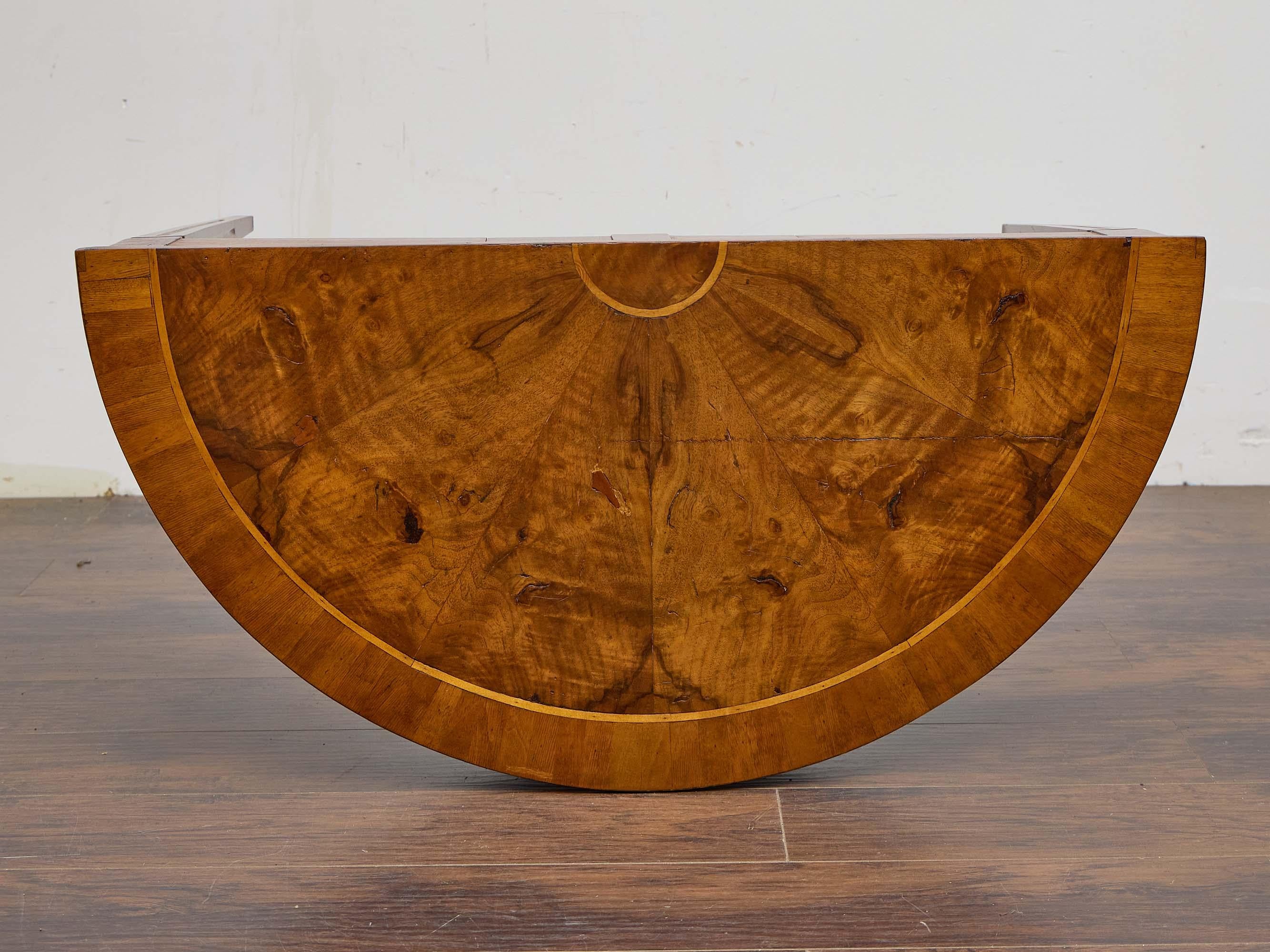 19th Century Italian Walnut Demi-Lune Table with Satinwood Inlay and Rear Drawer For Sale 6