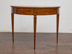 19th Century Italian Walnut Demi-Lune Table with Satinwood Inlay and Rear Drawer