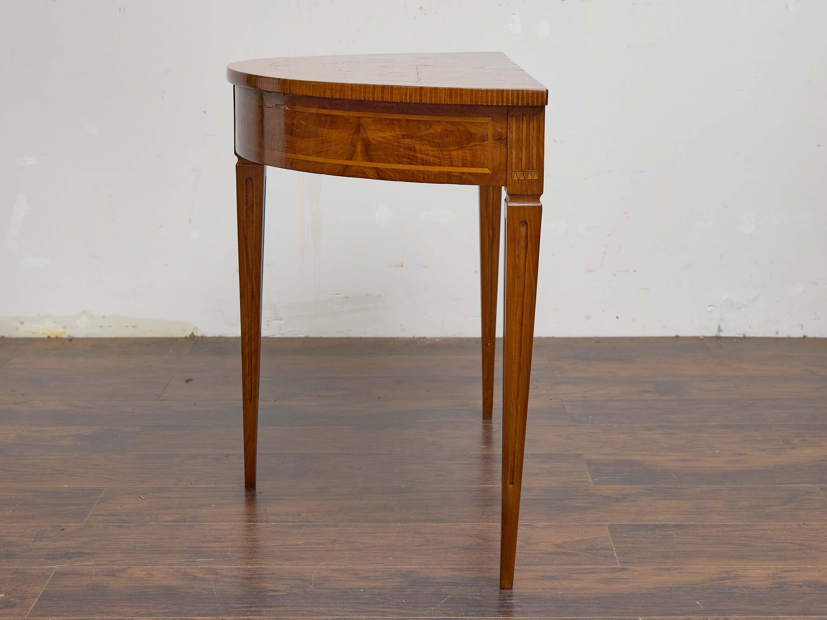 19th Century Italian Walnut Demi-Lune Table with Satinwood Inlay and Rear Drawer In Good Condition For Sale In Atlanta, GA