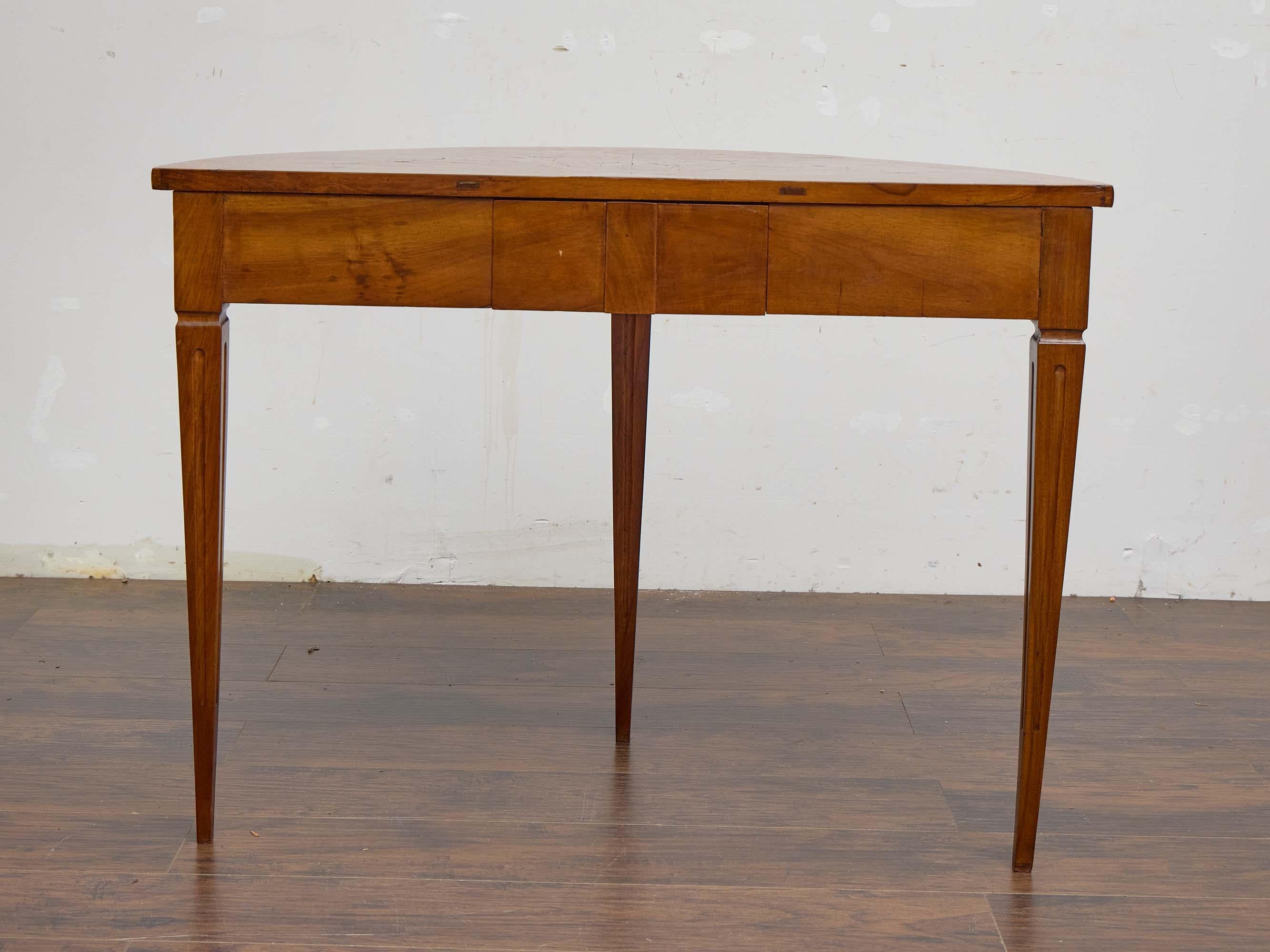 19th Century Italian Walnut Demi-Lune Table with Satinwood Inlay and Rear Drawer For Sale 2