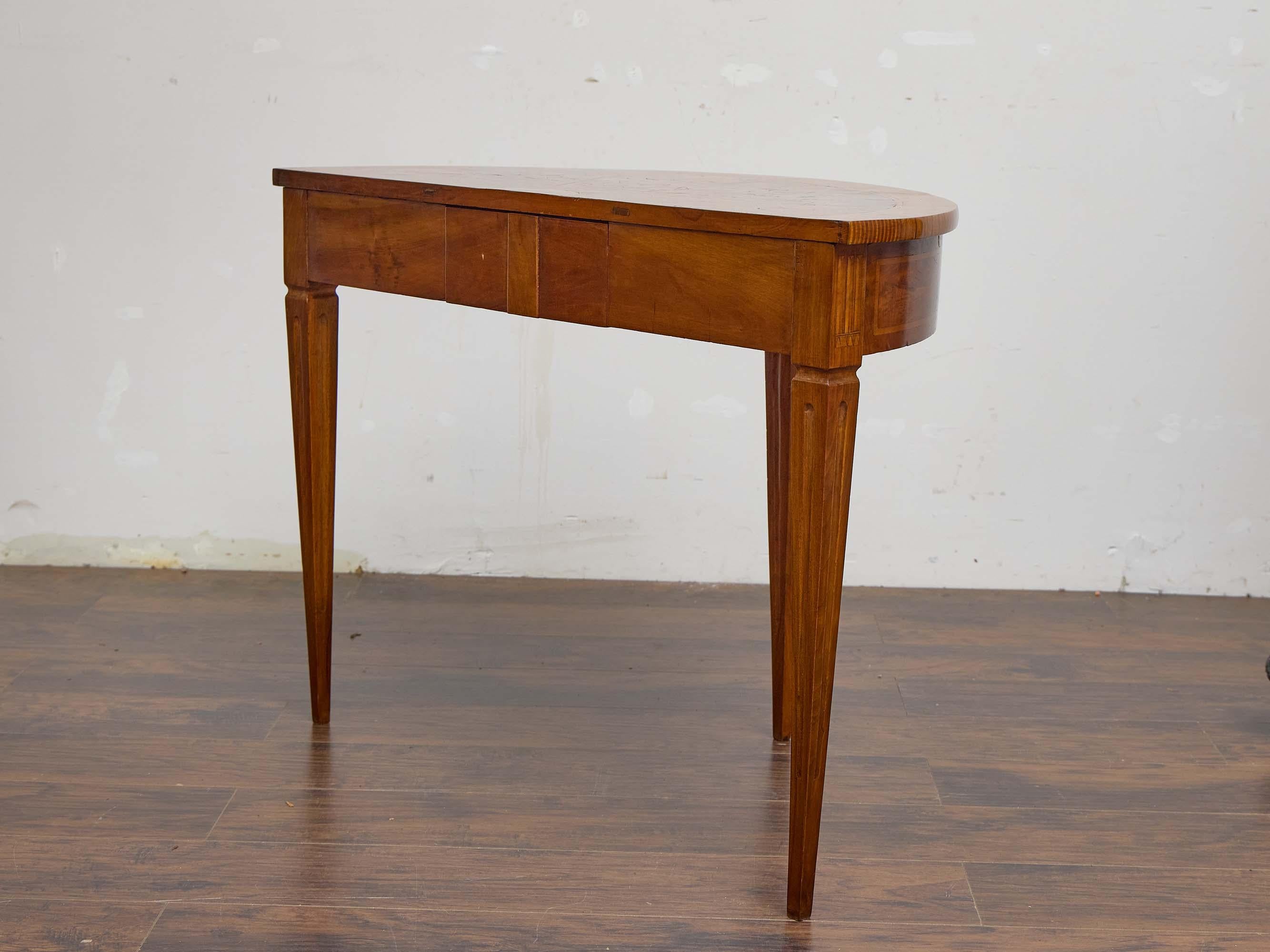 19th Century Italian Walnut Demi-Lune Table with Satinwood Inlay and Rear Drawer For Sale 3