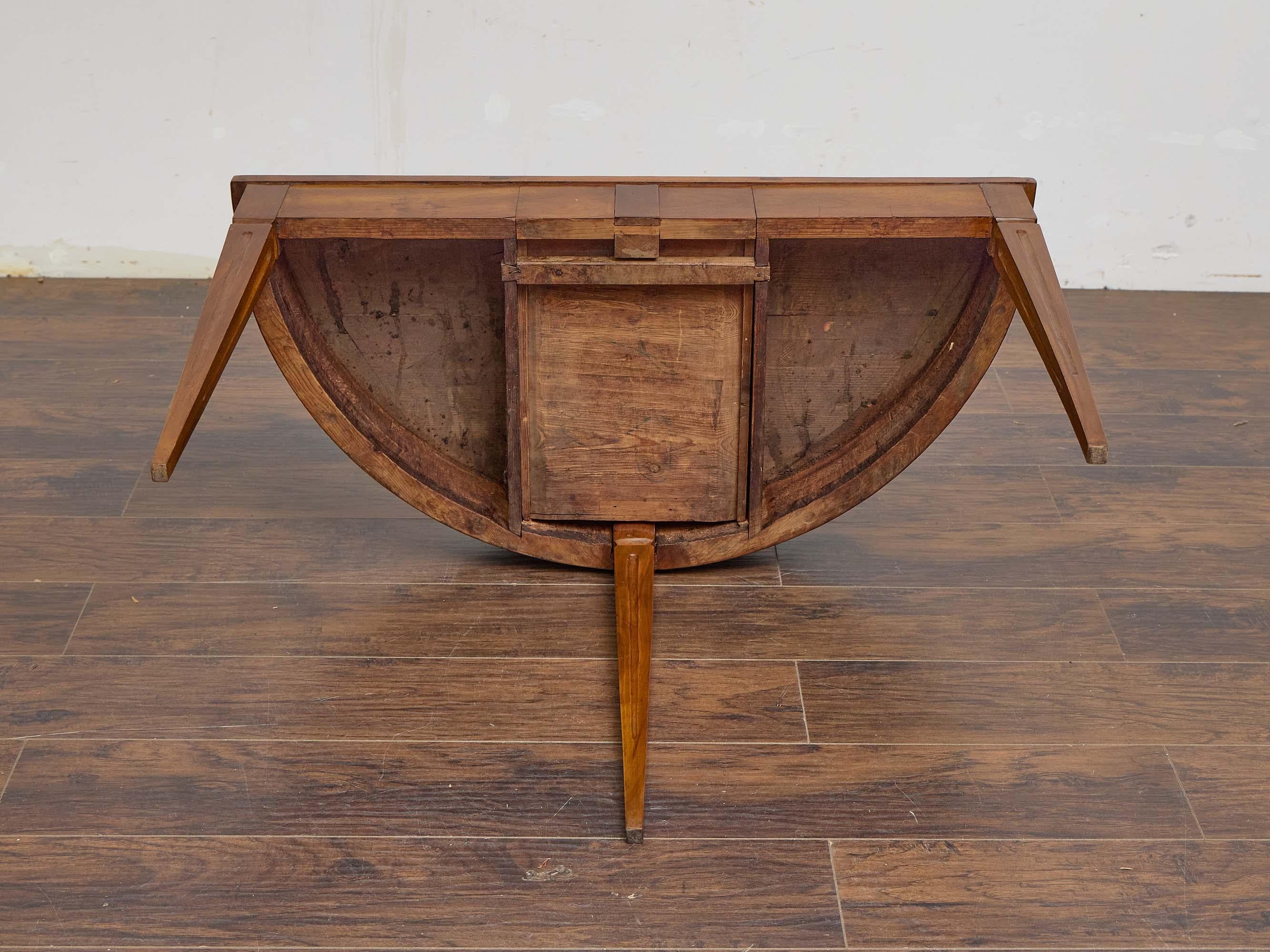 19th Century Italian Walnut Demi-Lune Table with Satinwood Inlay and Rear Drawer For Sale 5