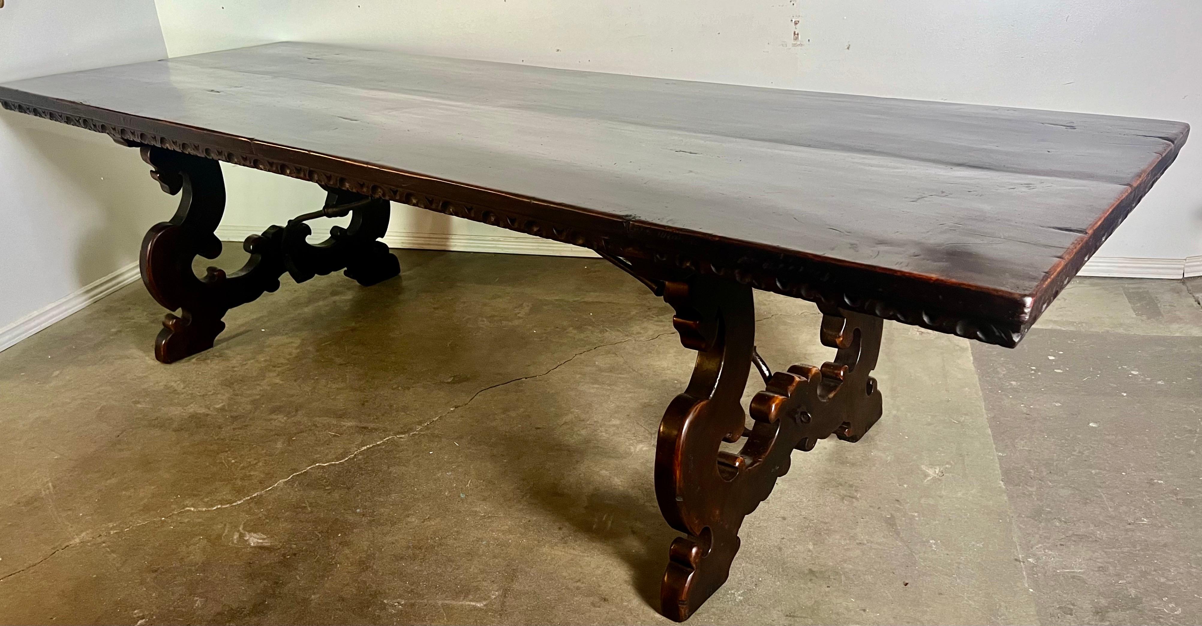19th Century Italian Walnut Dining Table w/ Iron Stretcher For Sale 9