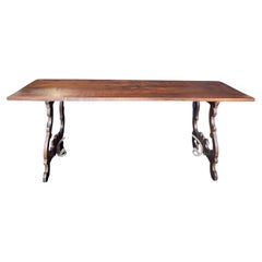 19th Century Italian Walnut Dining Table with Carved Lyre End Supports