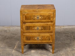 19th Century Italian Walnut Inlaid Three-Drawer Commode with Geometric Marquetry