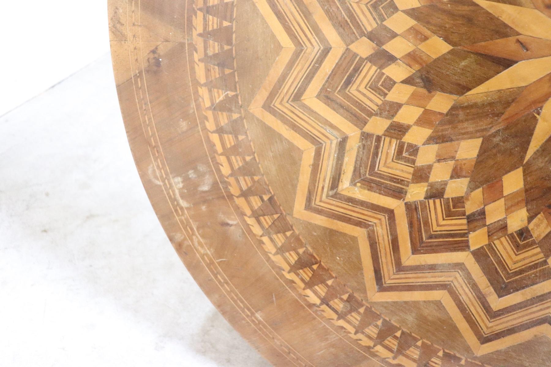 19th Century Italian Walnut Inlay Antique Round Center Table or ...