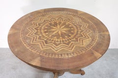 19th Century Italian Walnut Inlay Antique Round Center Table or Pedestal Table