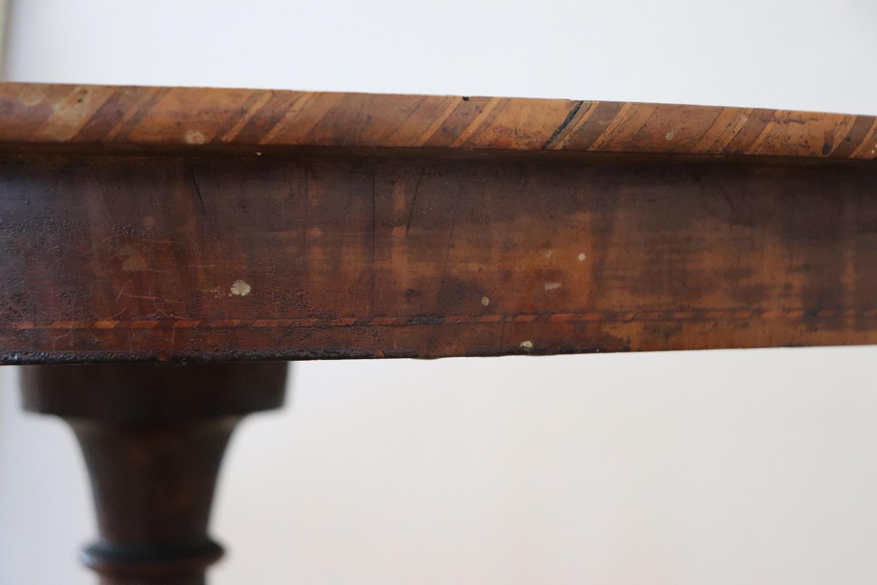 19th Century Italian Walnut Inlay Round Center Table or Pedestal Table 5