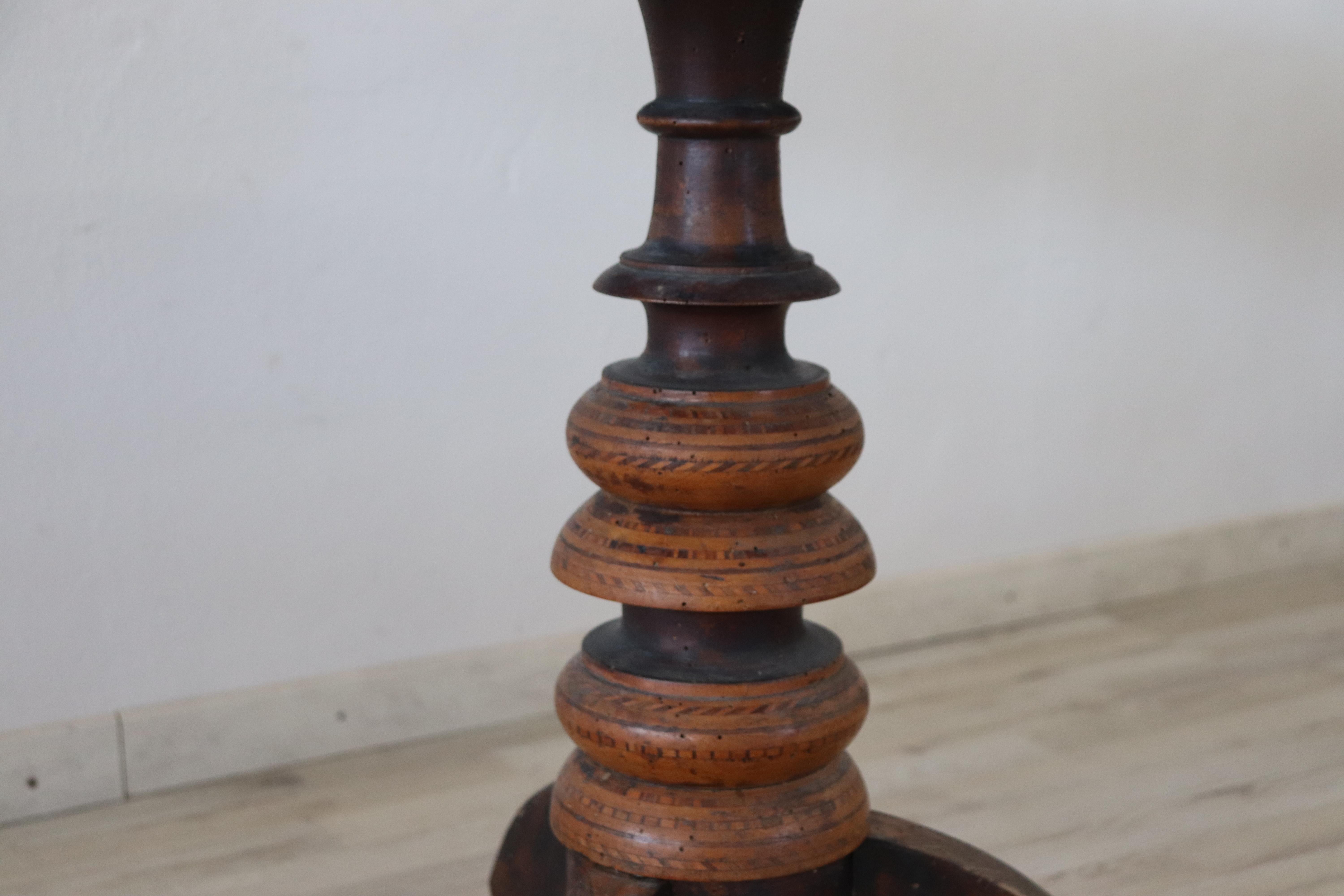 19th Century Italian Walnut Inlay Round Center Table or Pedestal Table 2