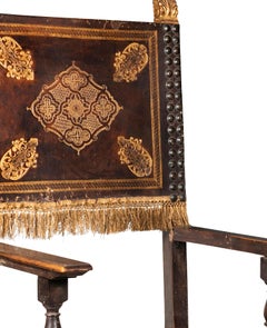 19th Century Italian Walnut Leather Upholstered and Studded Cardinals Chair