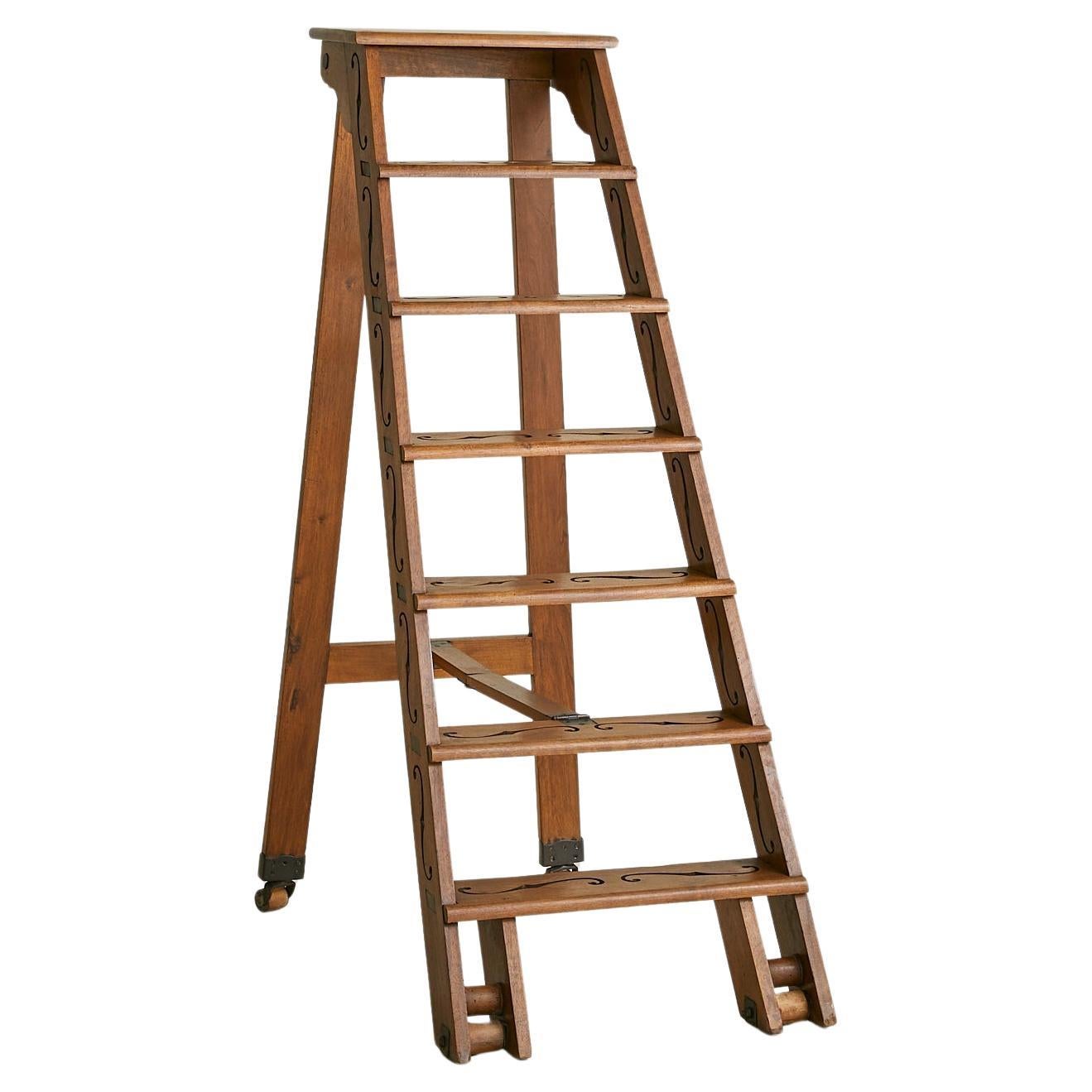 19th Century Italian Walnut Library Ladder For Sale