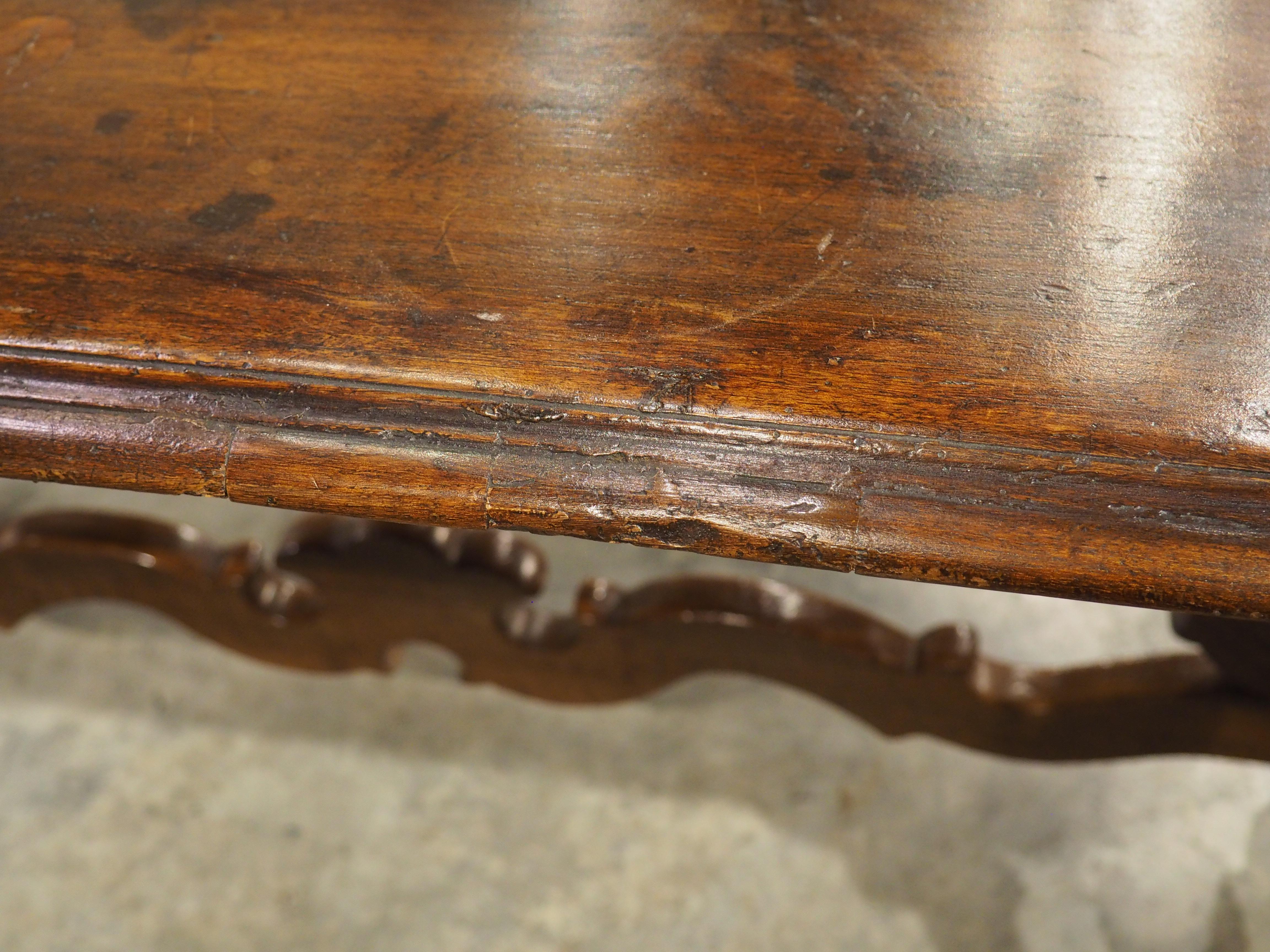 19th Century Italian Walnut Lyre Leg Table with Baroque Style Wooden Stretchers For Sale 6