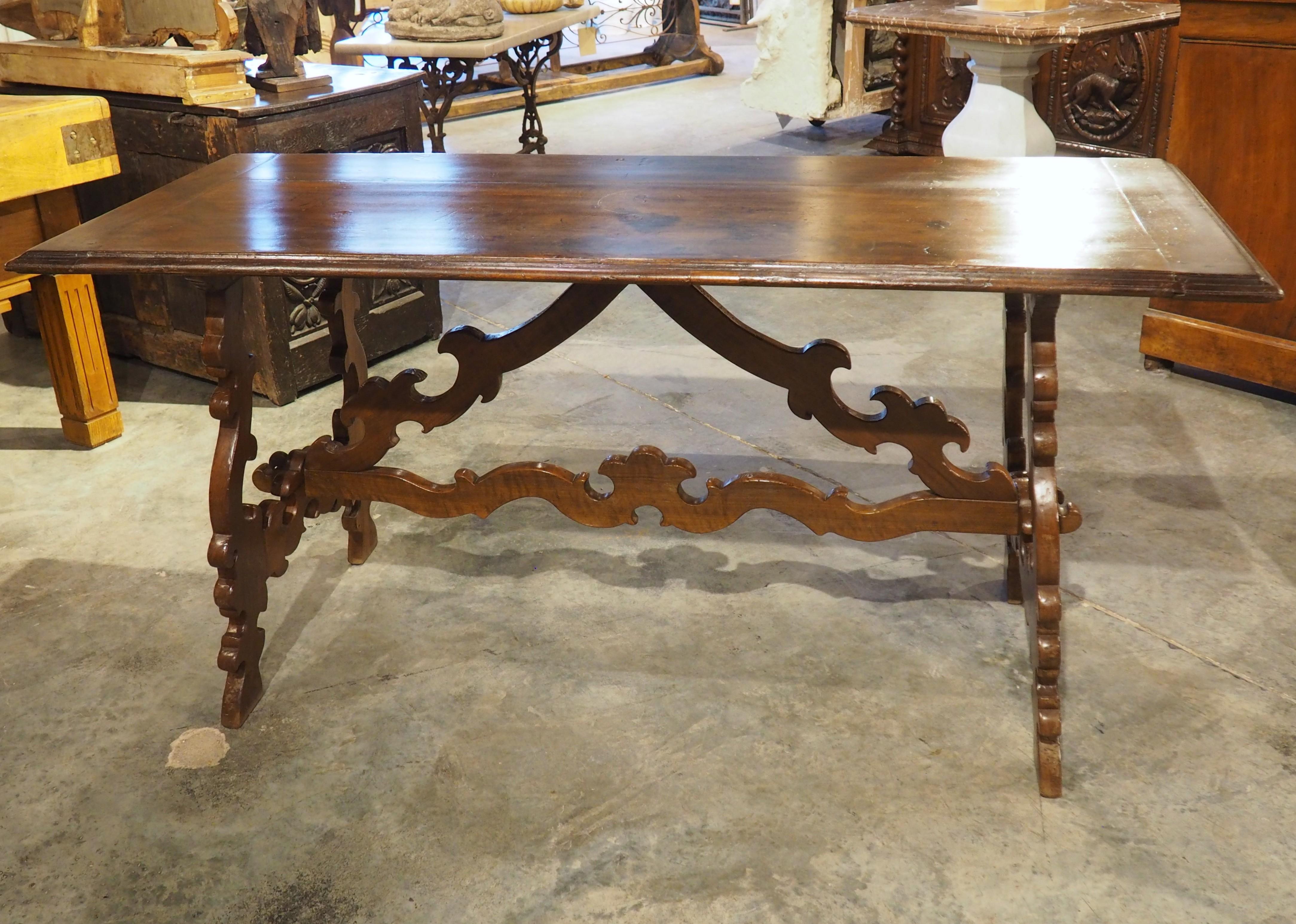 19th Century Italian Walnut Lyre Leg Table with Baroque Style Wooden Stretchers For Sale 9