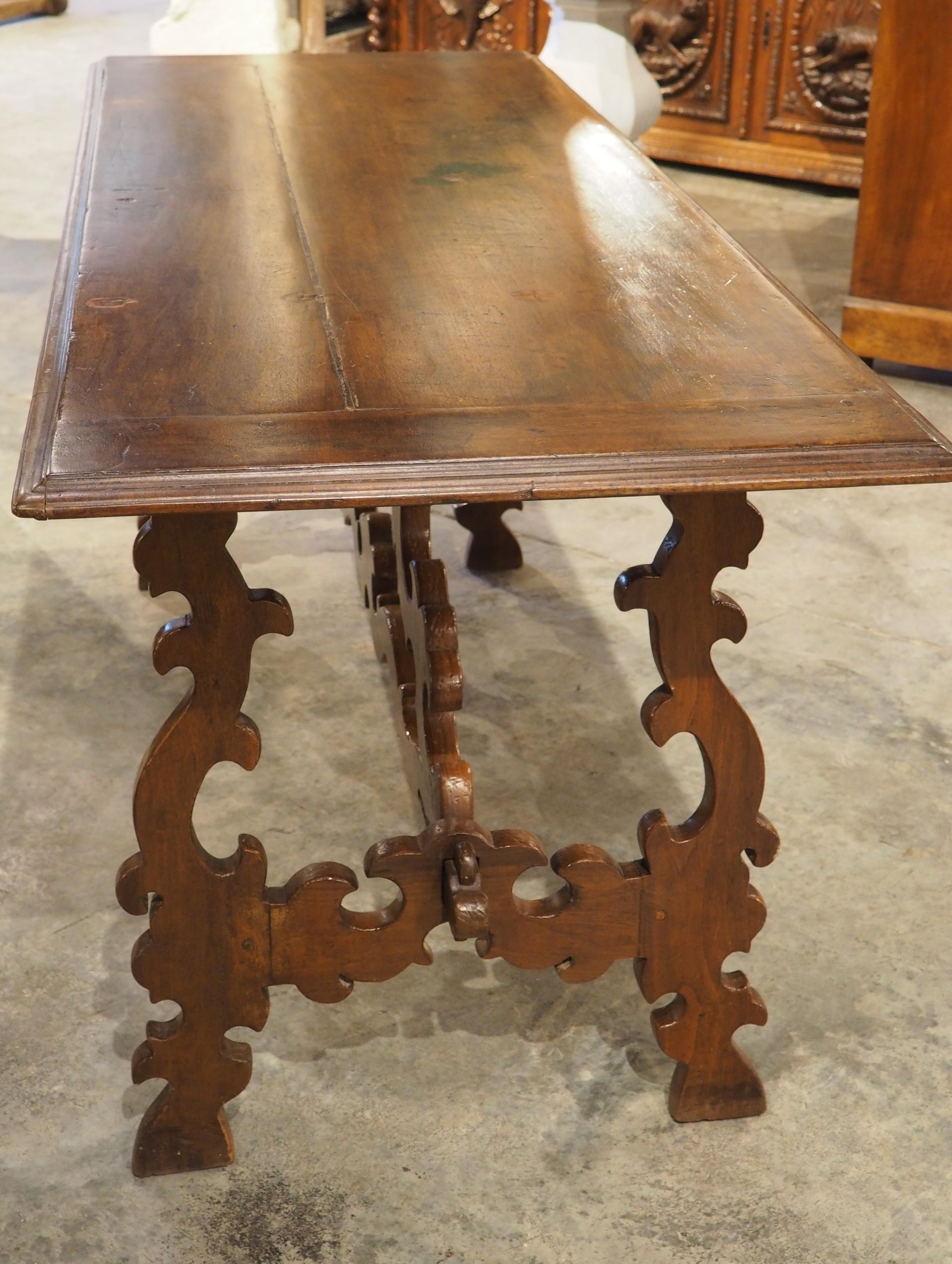 19th Century Italian Walnut Lyre Leg Table with Baroque Style Wooden Stretchers For Sale 12