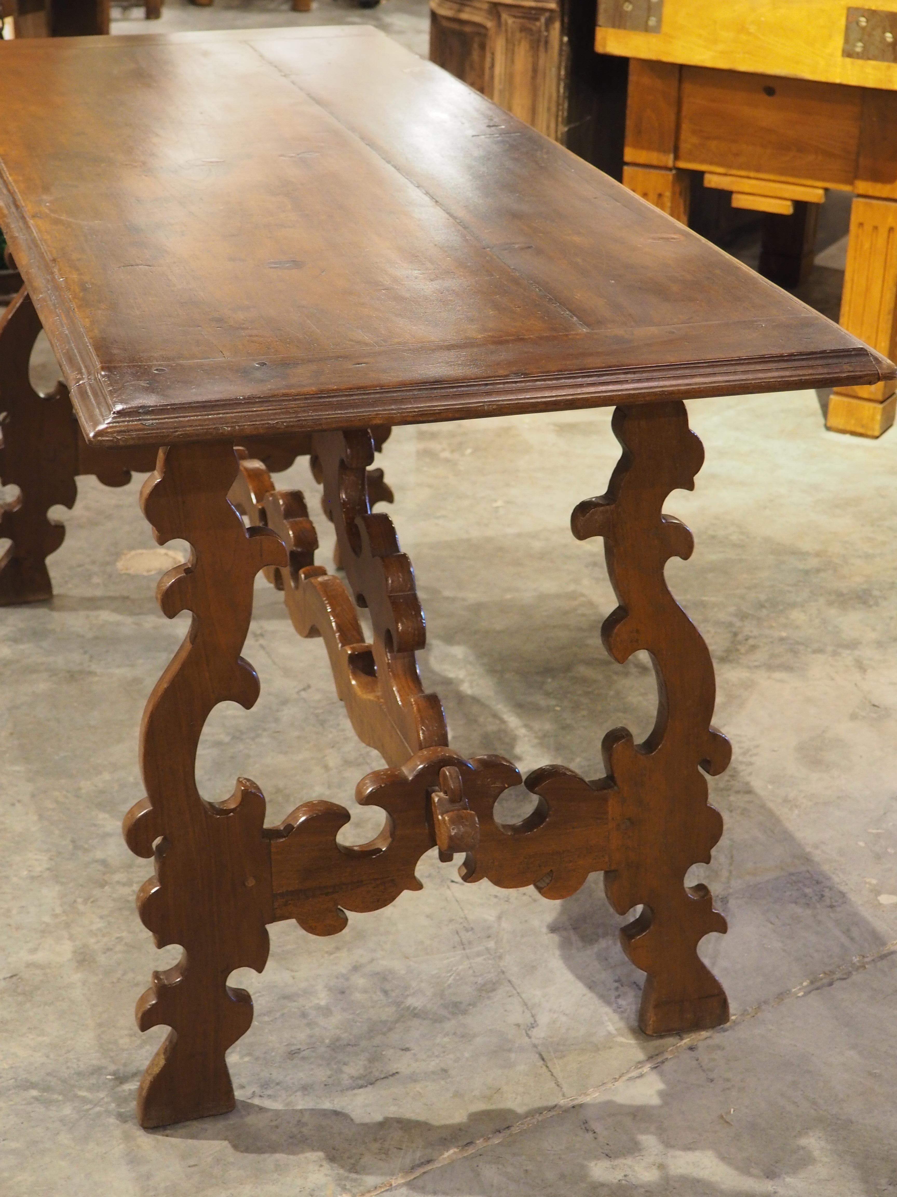 19th Century Italian Walnut Lyre Leg Table with Baroque Style Wooden Stretchers For Sale 13