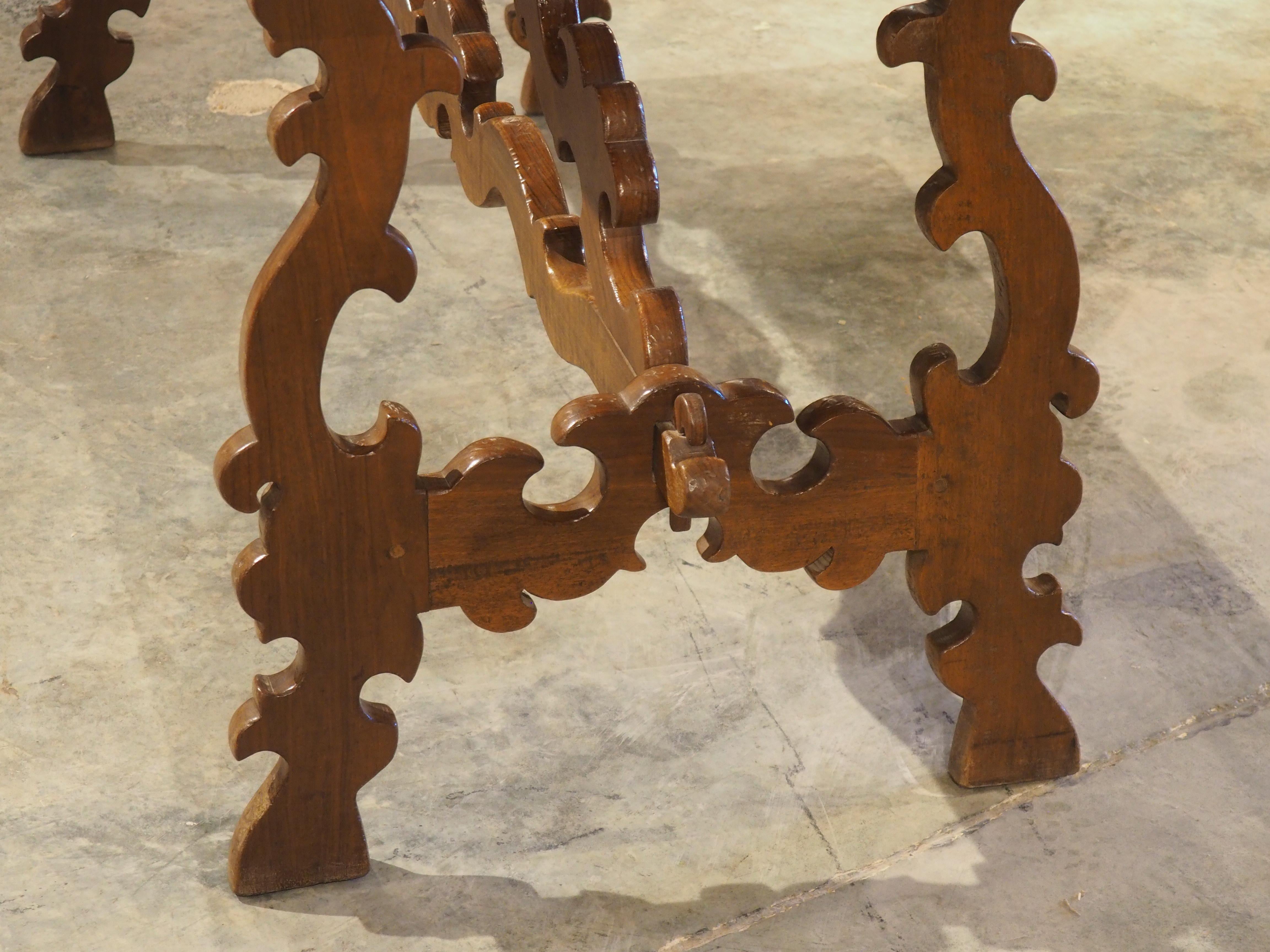 19th Century Italian Walnut Lyre Leg Table with Baroque Style Wooden Stretchers For Sale 14