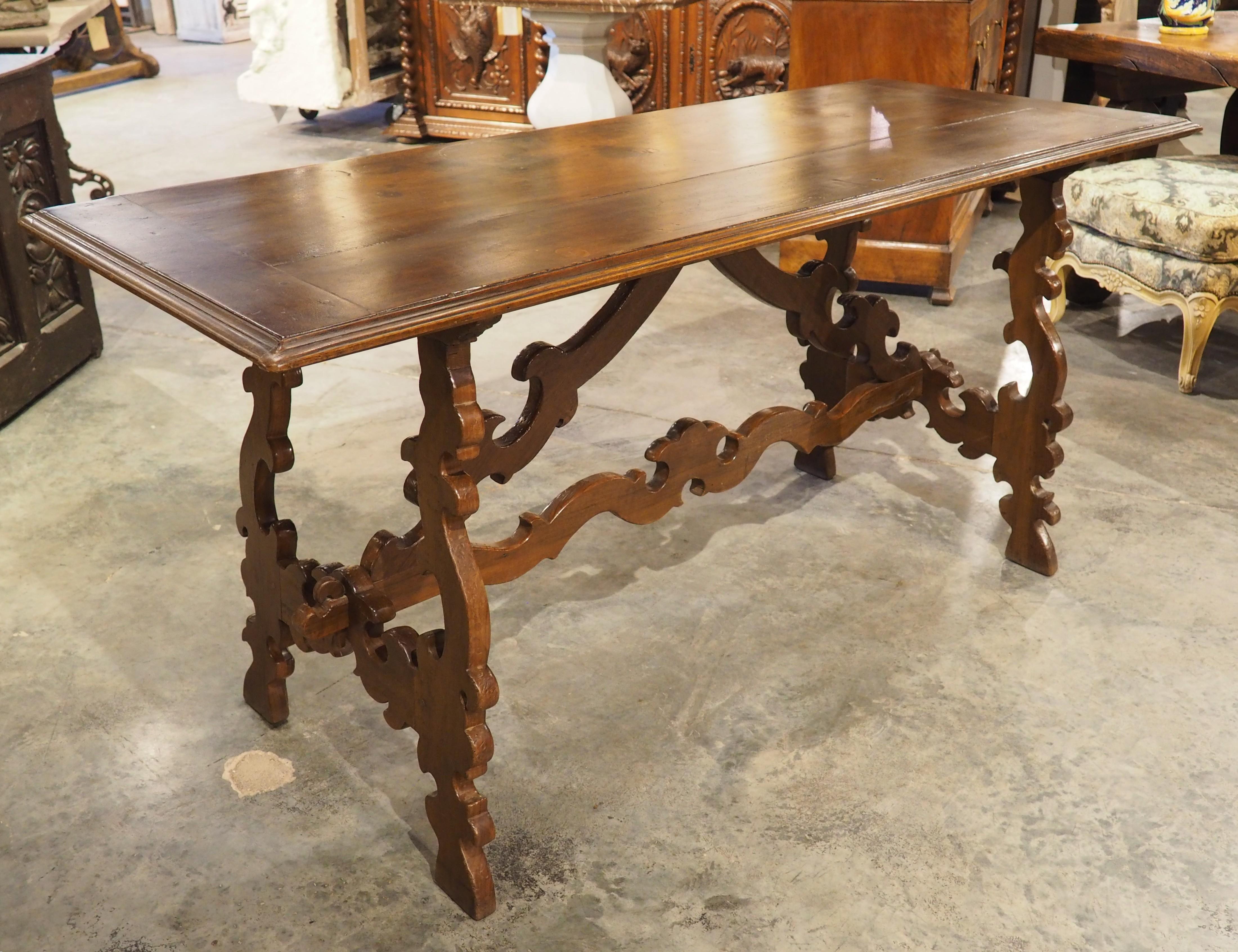 19th Century Italian Walnut Lyre Leg Table with Baroque Style Wooden Stretchers For Sale 16