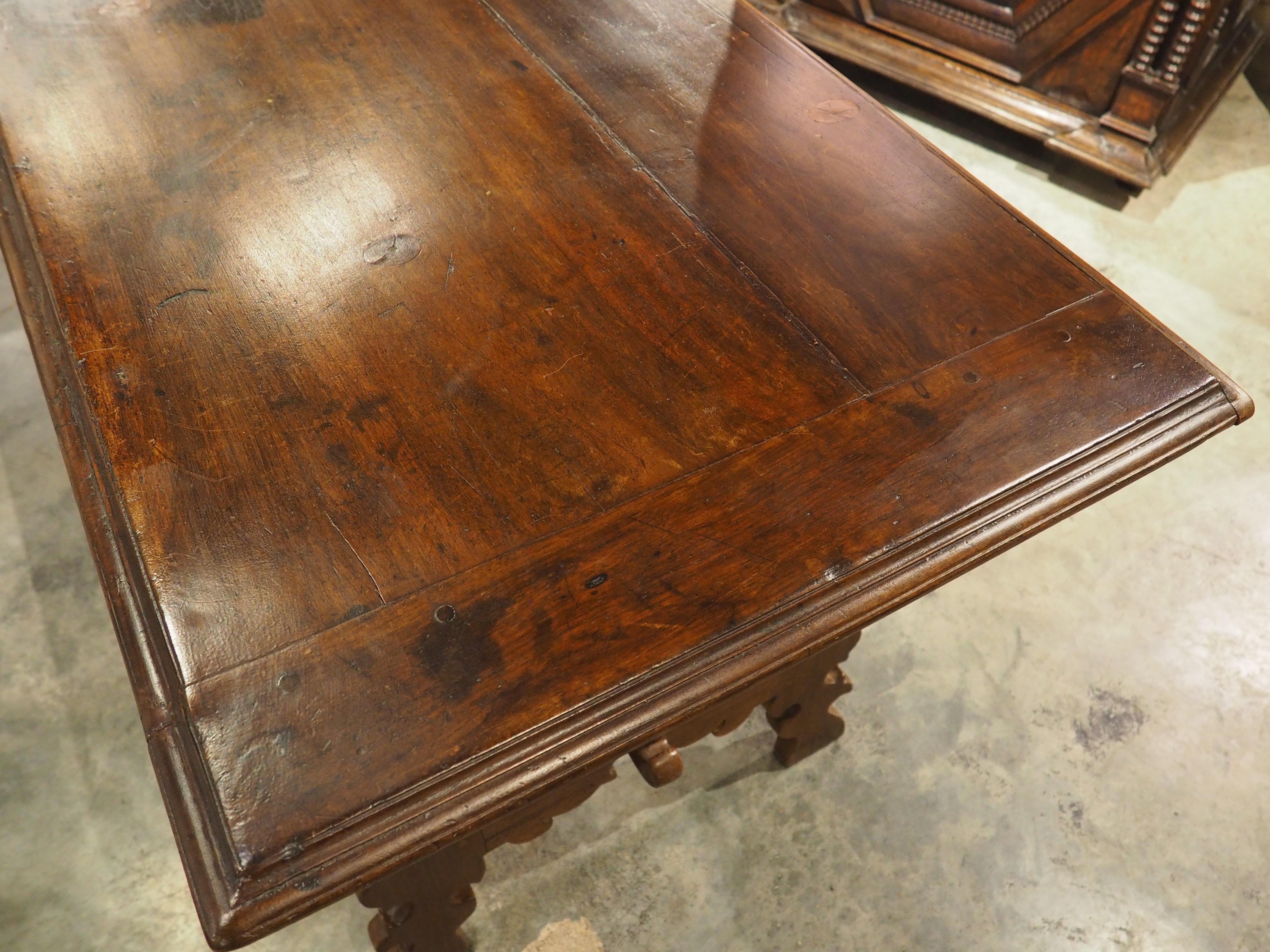 19th Century Italian Walnut Lyre Leg Table with Baroque Style Wooden Stretchers In Good Condition For Sale In Dallas, TX