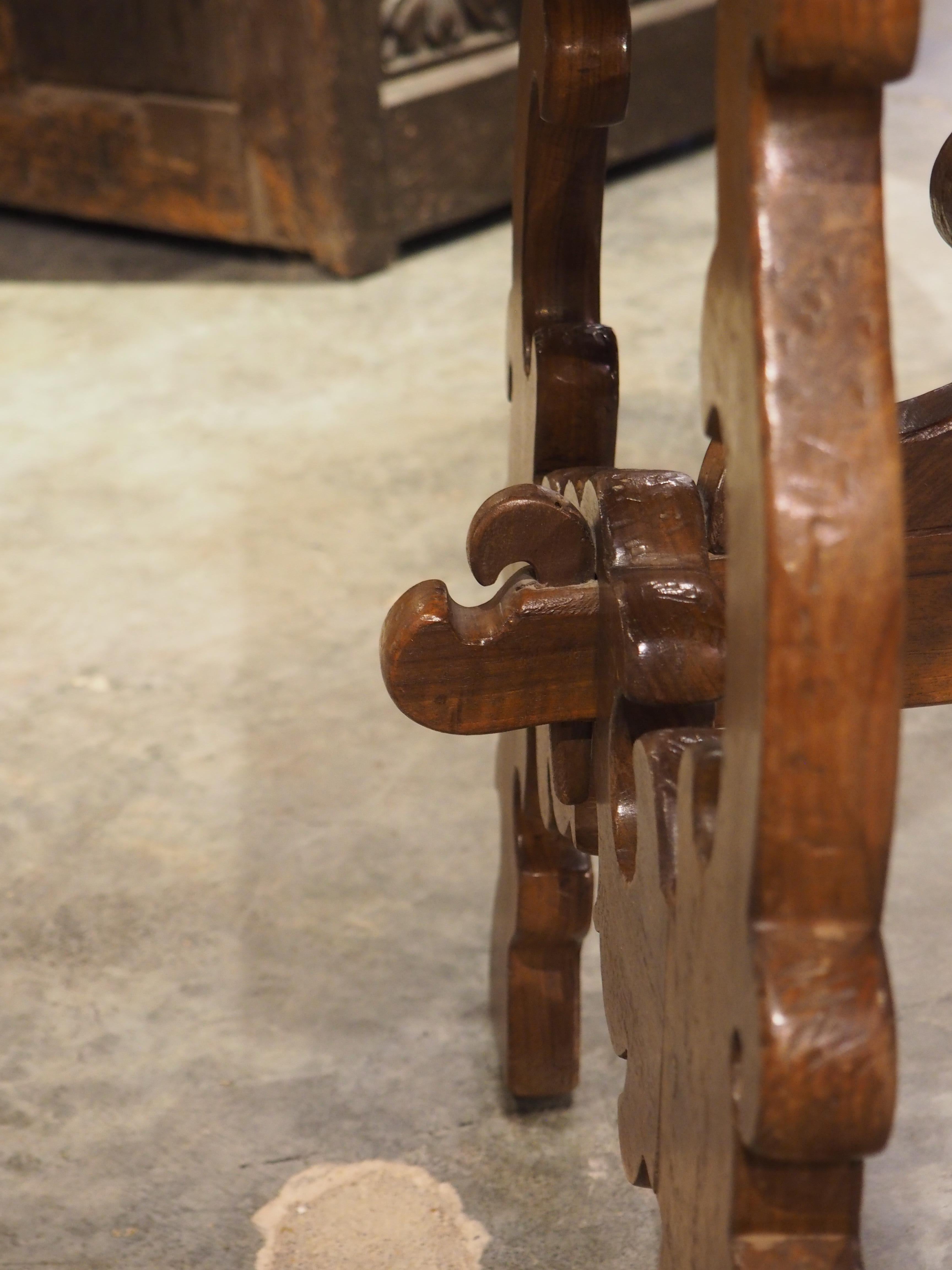 19th Century Italian Walnut Lyre Leg Table with Baroque Style Wooden Stretchers For Sale 3