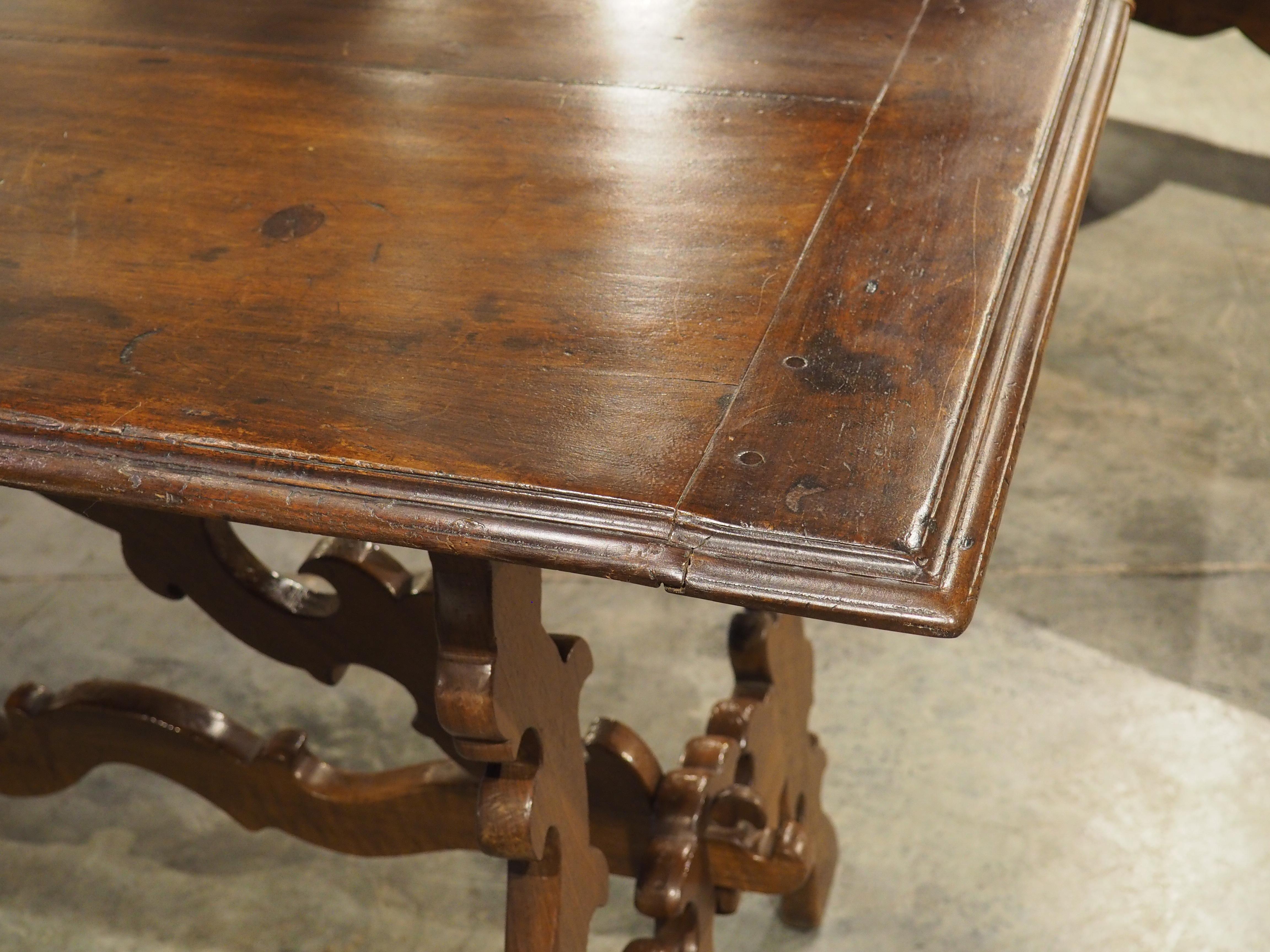 19th Century Italian Walnut Lyre Leg Table with Baroque Style Wooden Stretchers For Sale 4