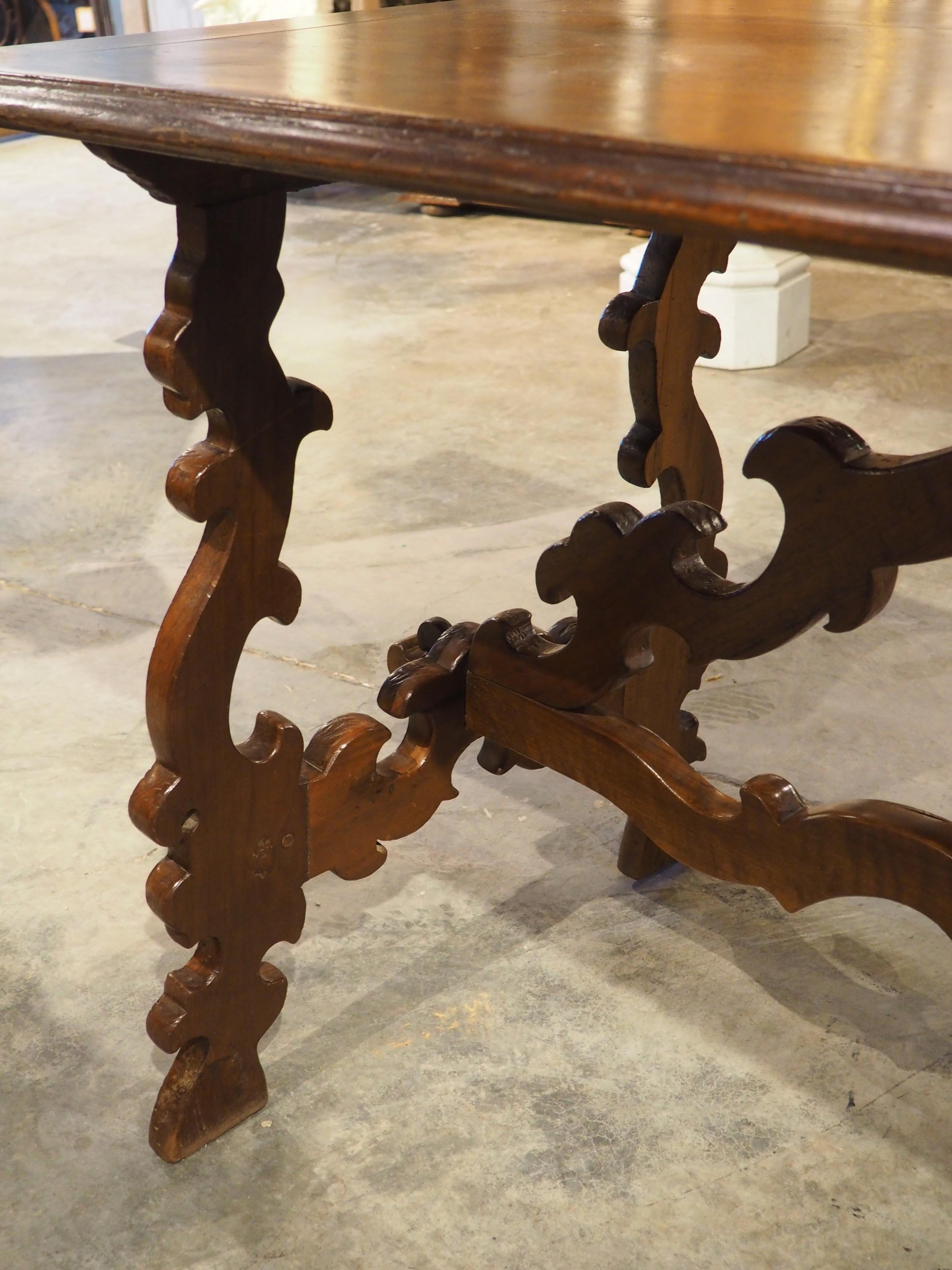 19th Century Italian Walnut Lyre Leg Table with Baroque Style Wooden Stretchers For Sale 5