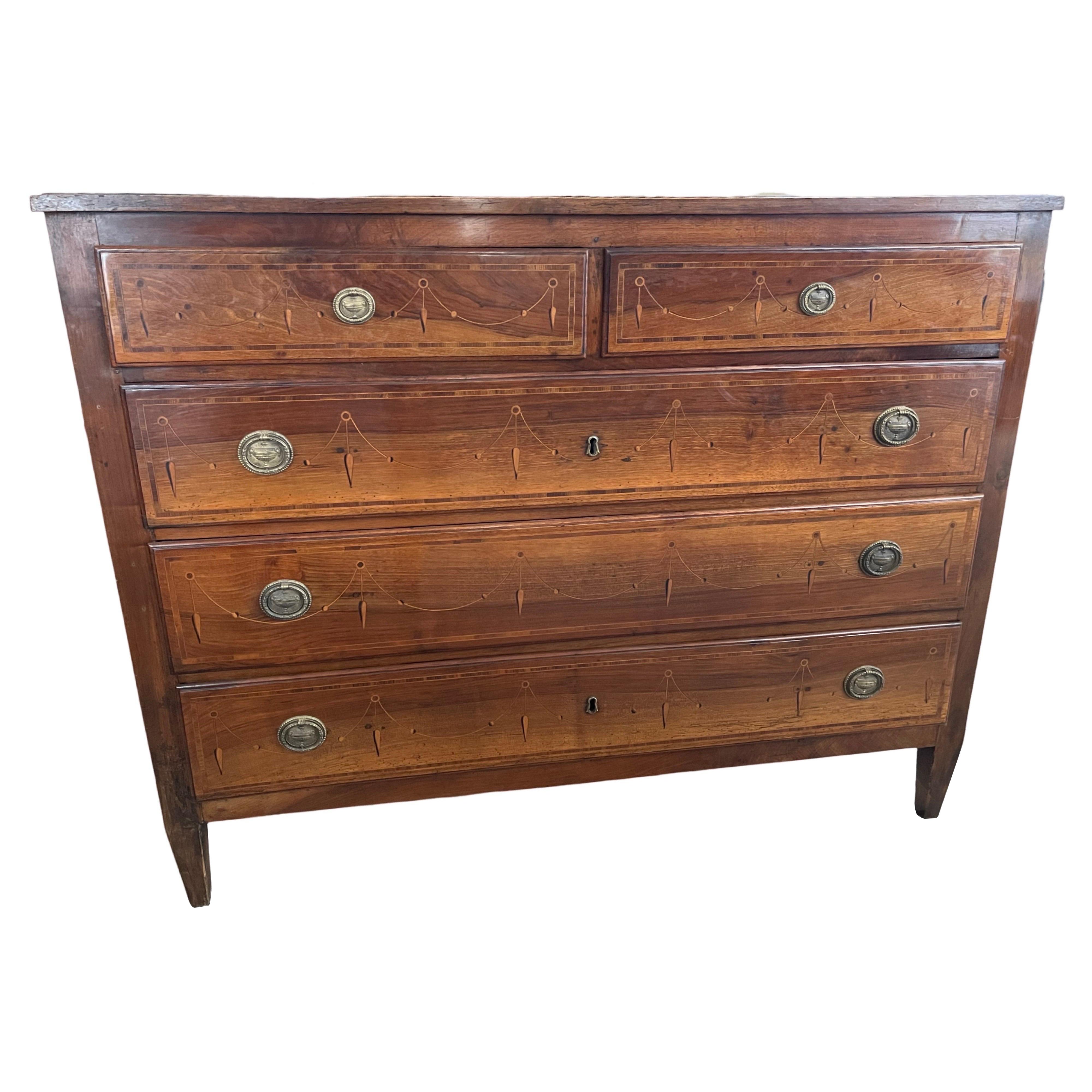 19th Century Italian Walnut Neoclassical Commode / Chest of Drawers / Dresser