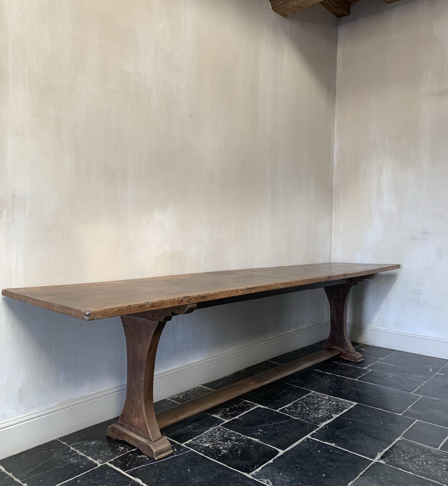 Hand-Crafted 19th Century Italian Walnut Refectory Console Table
